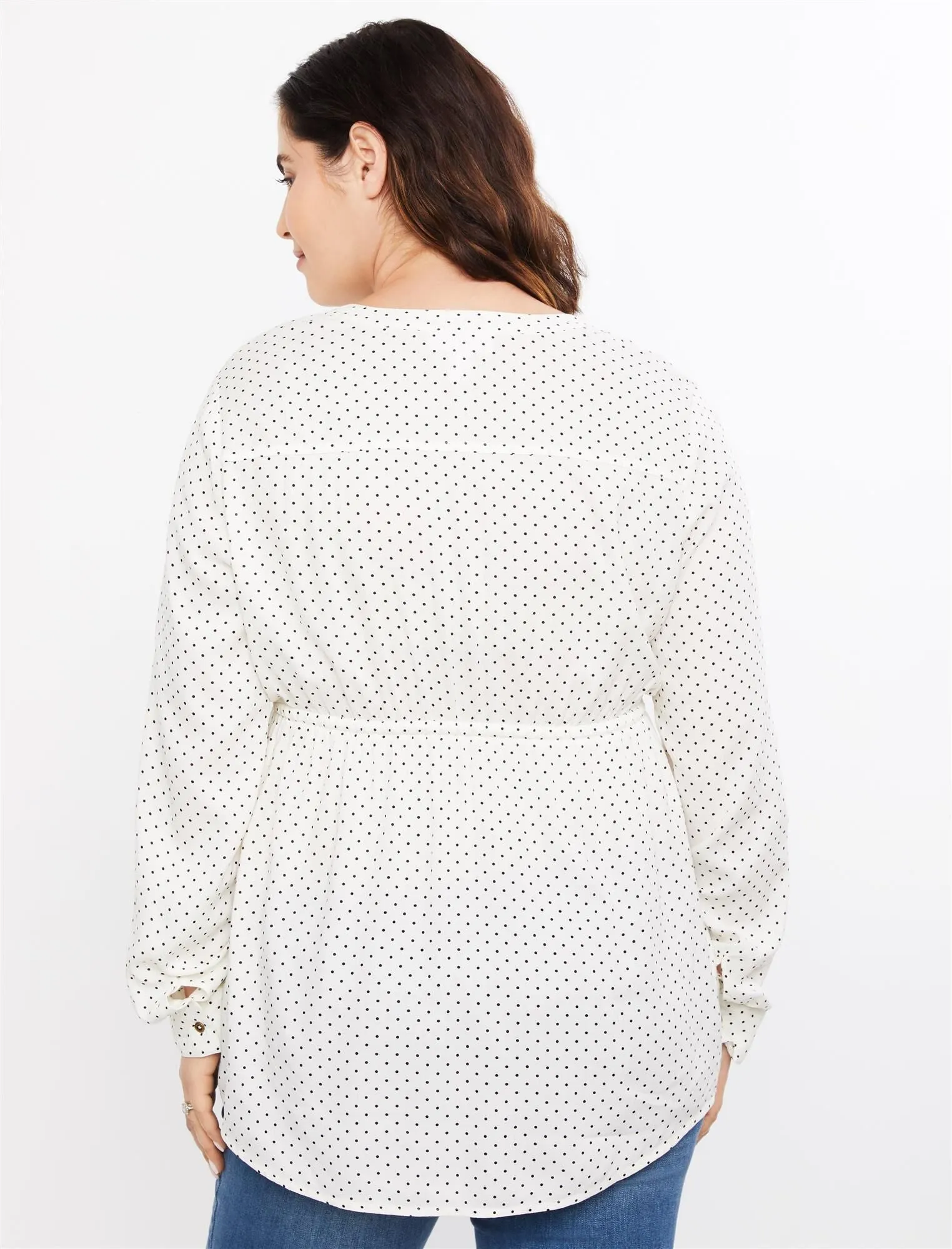 2 Pocket Convertible Sleeve Maternity Top in Cream & Black Dot