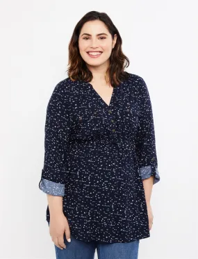 2 Pocket Convertible Sleeve Maternity Top in Navy Bird