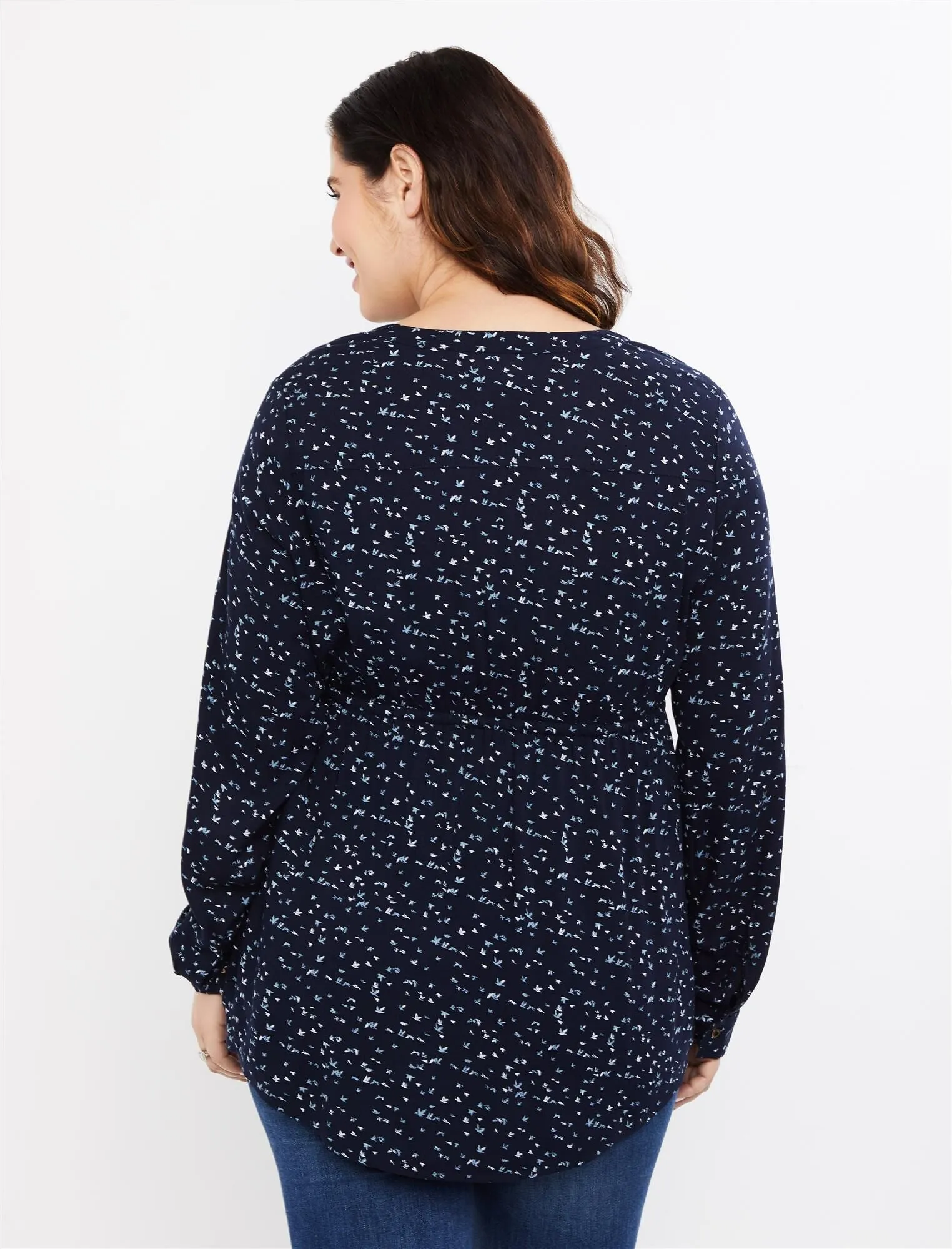 2 Pocket Convertible Sleeve Maternity Top in Navy Bird