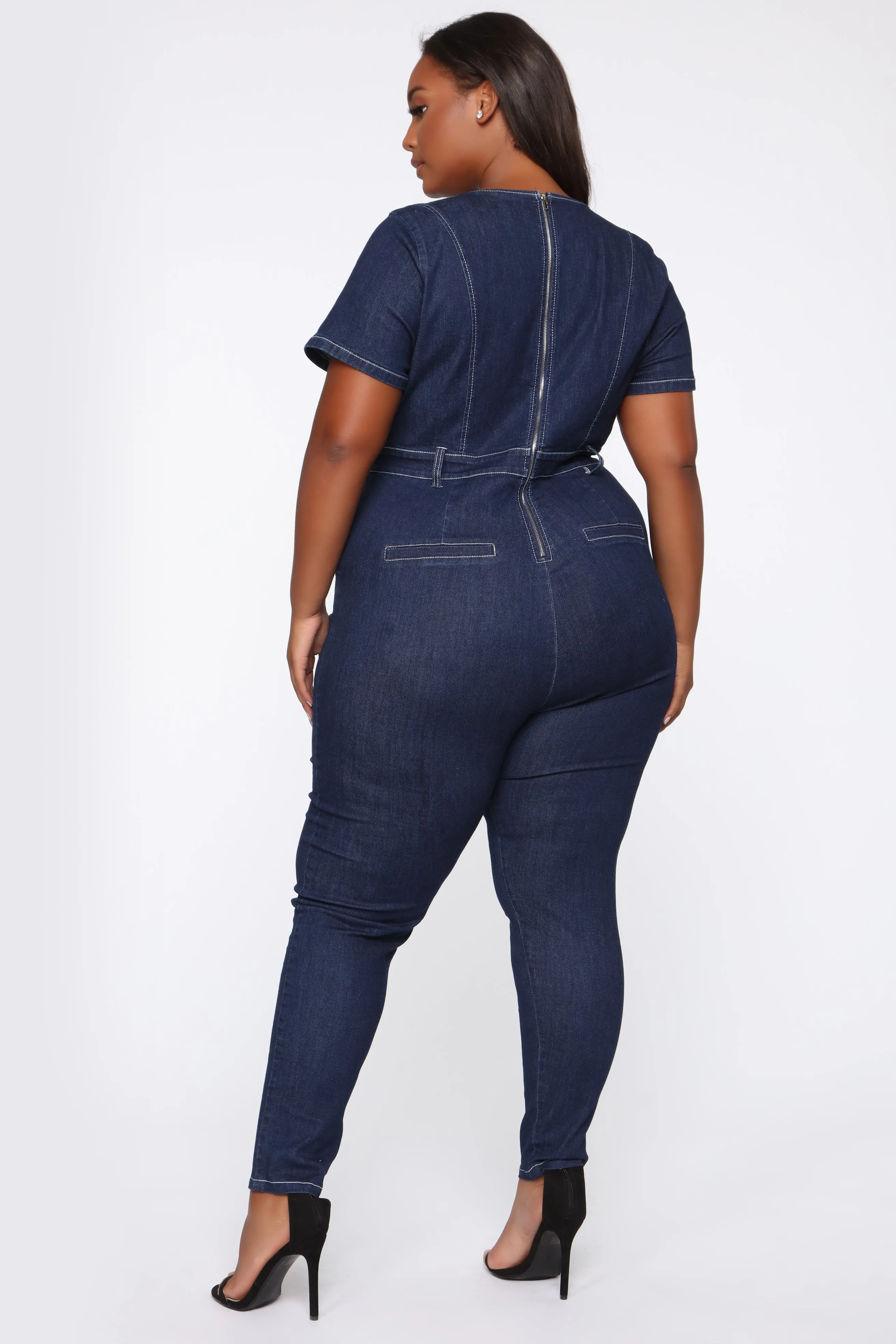 A Little Twist Denim Jumpsuit - Dark Wash