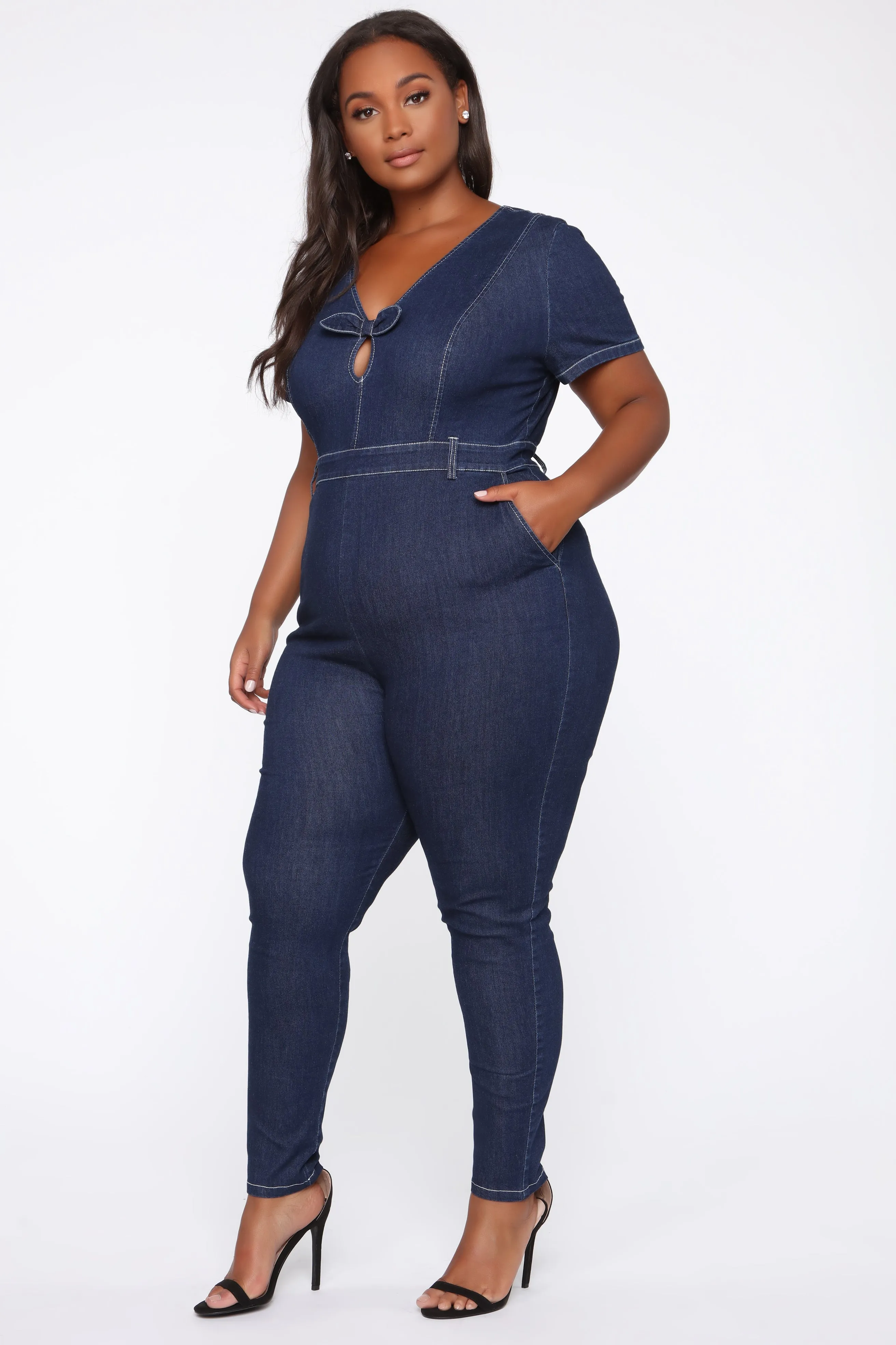 A Little Twist Denim Jumpsuit - Dark Wash