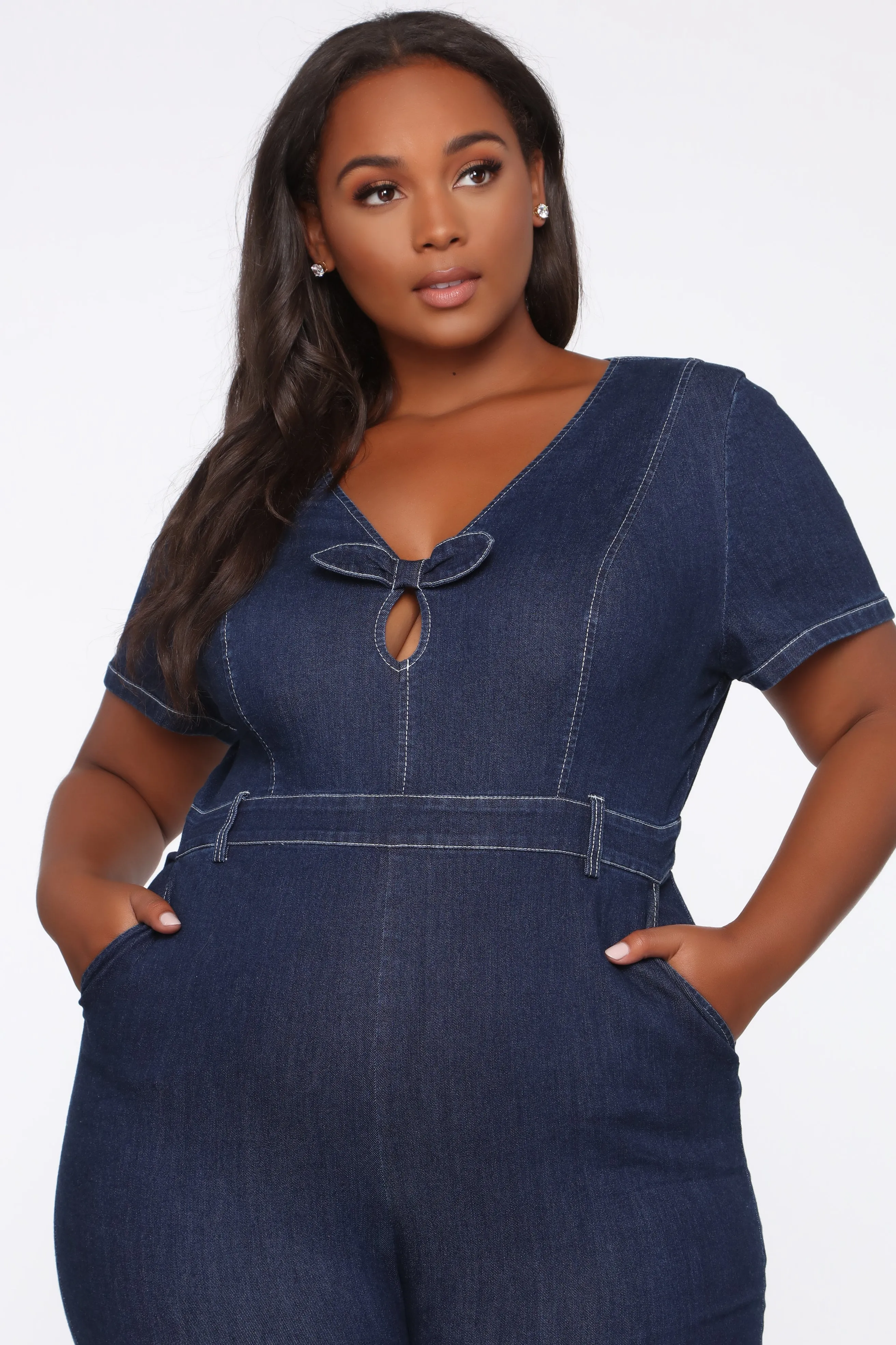 A Little Twist Denim Jumpsuit - Dark Wash