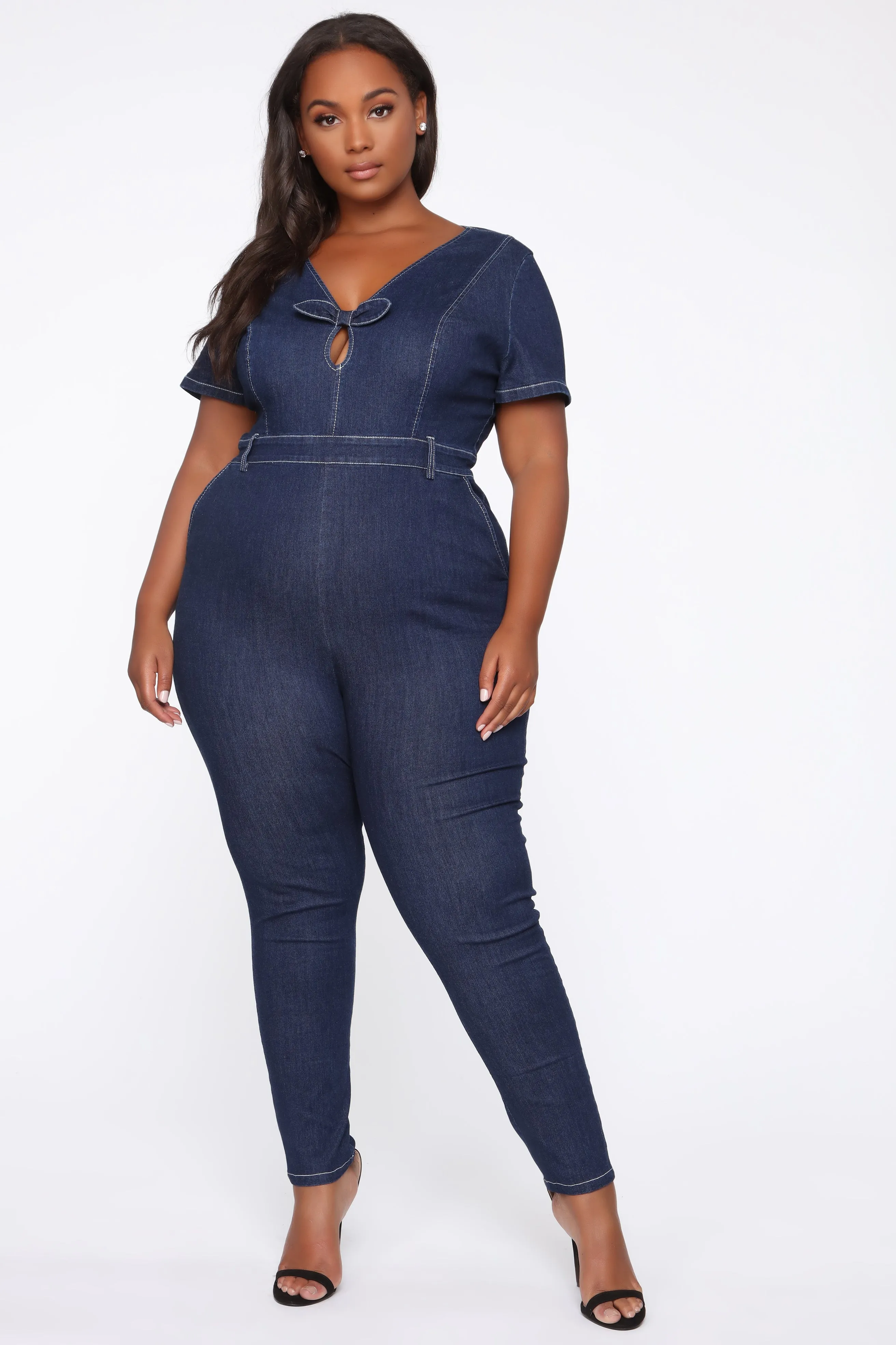 A Little Twist Denim Jumpsuit - Dark Wash