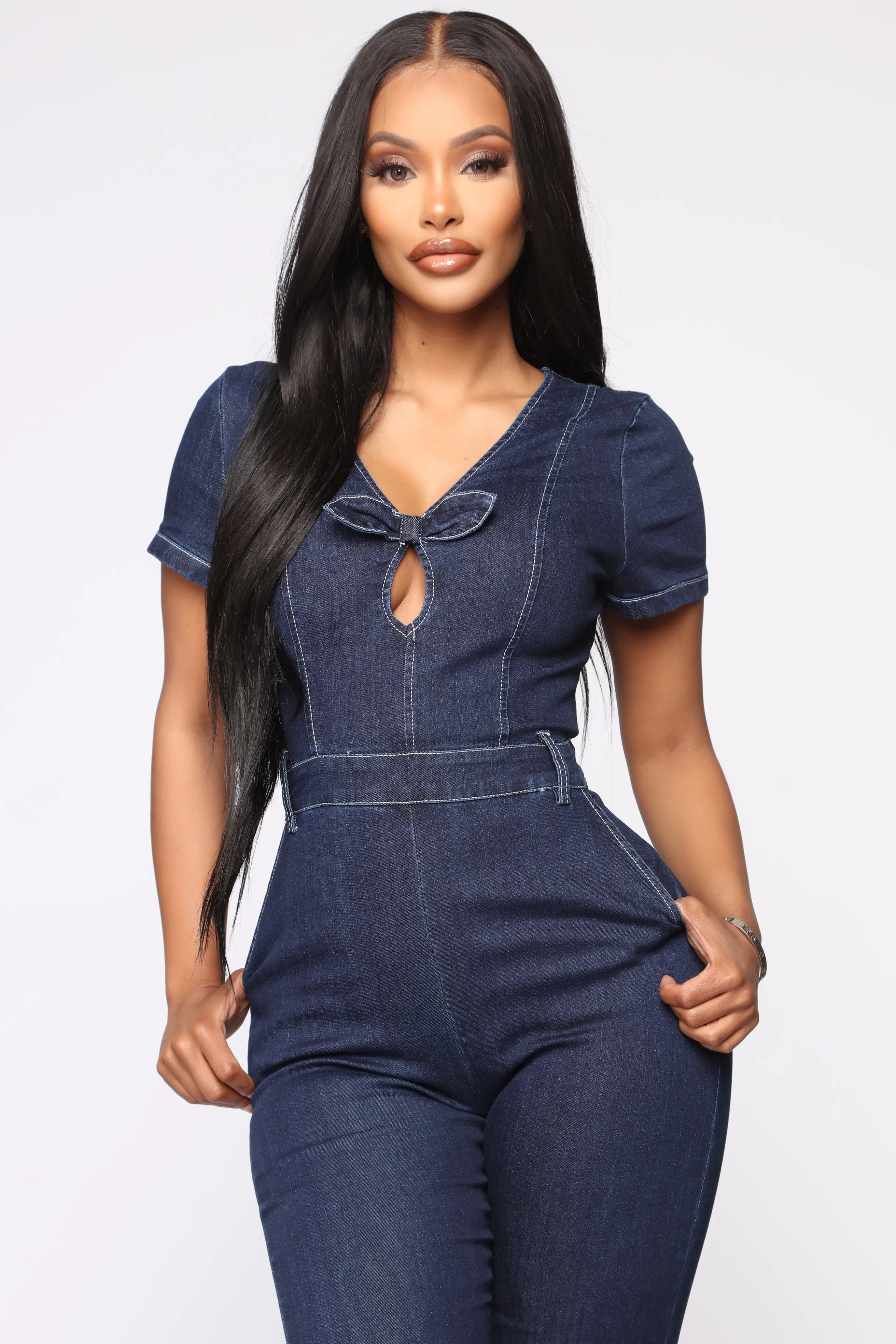 A Little Twist Denim Jumpsuit - Dark Wash