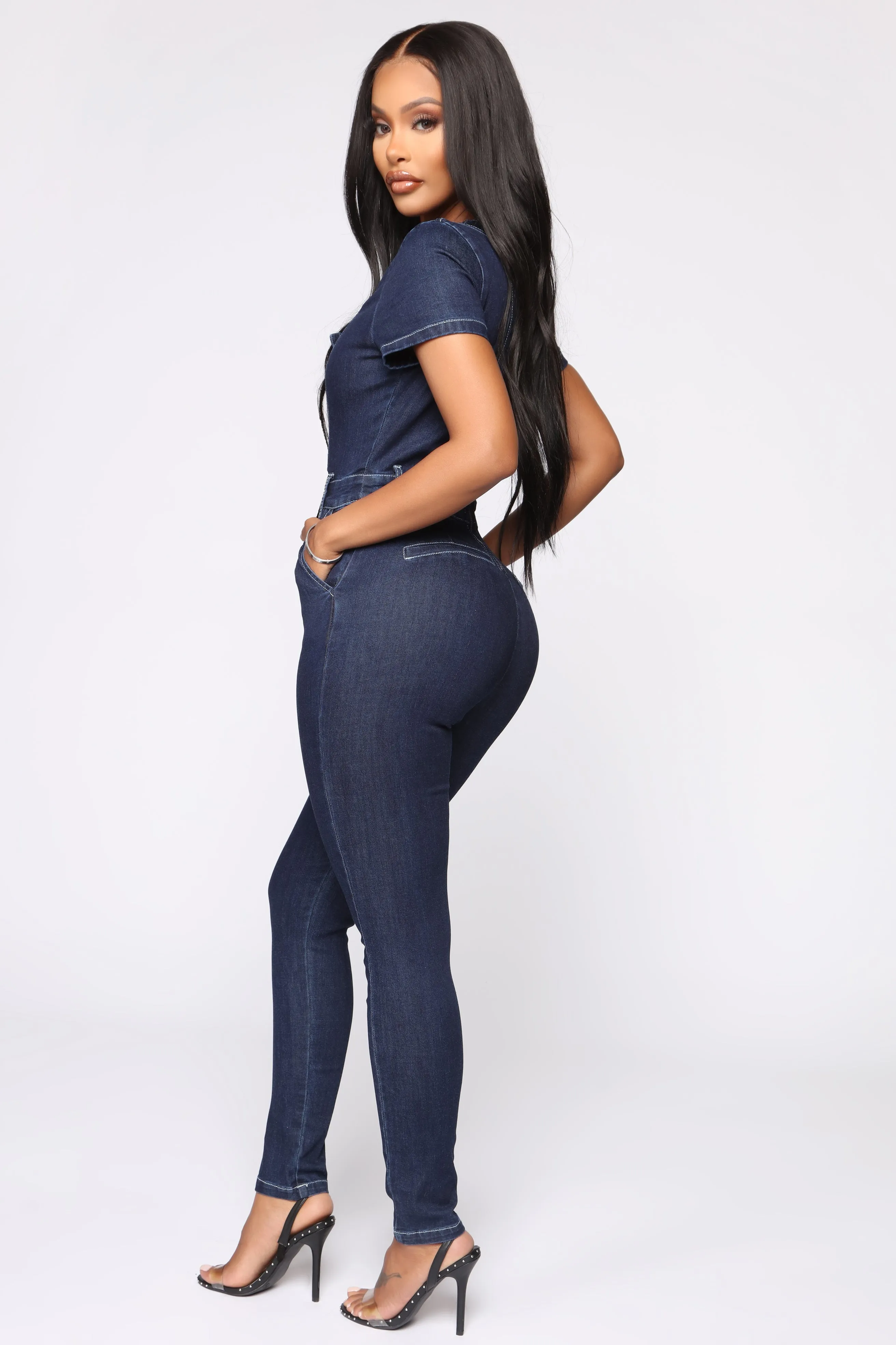 A Little Twist Denim Jumpsuit - Dark Wash