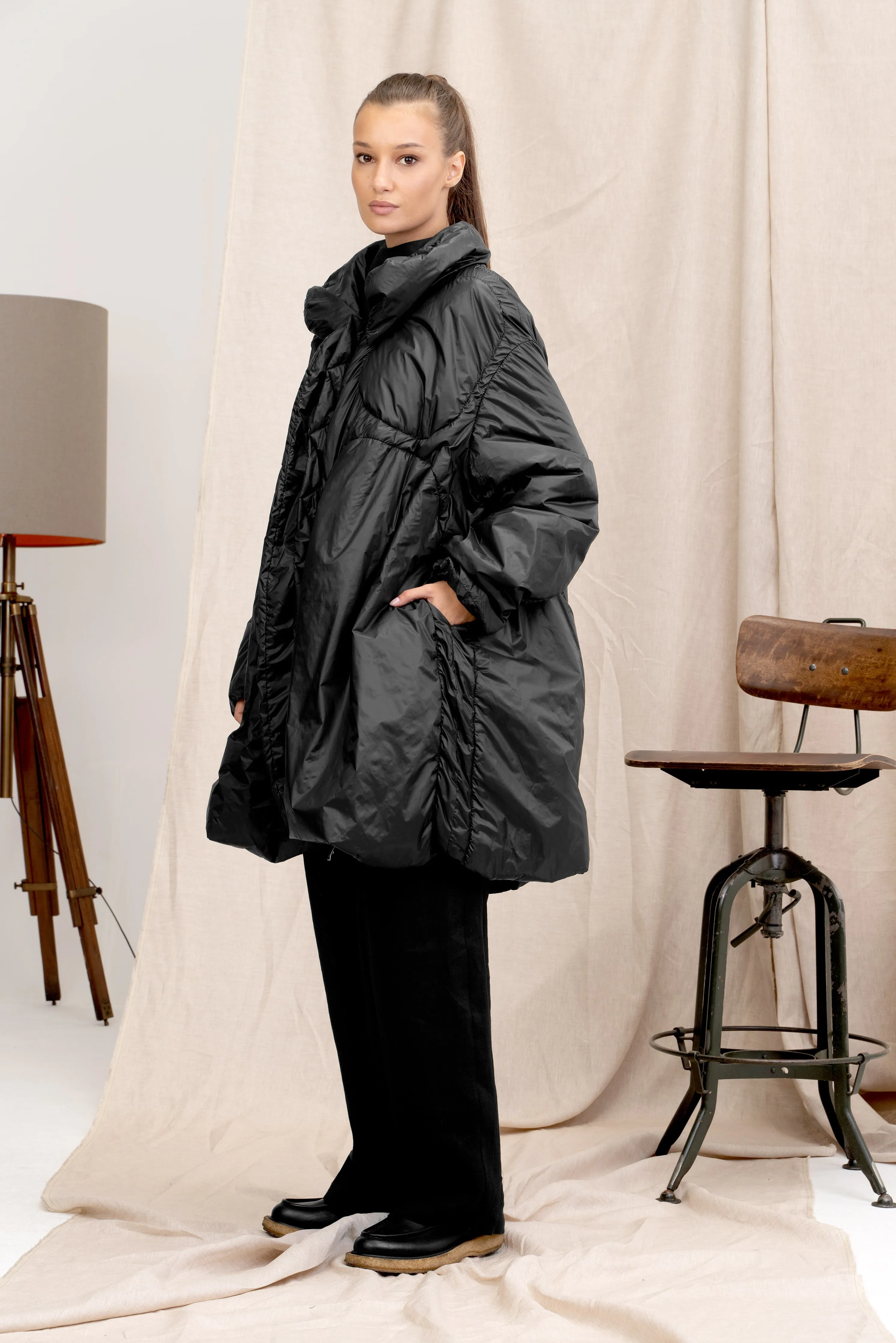 Adjustable Length Black Women's Quilted Jacket