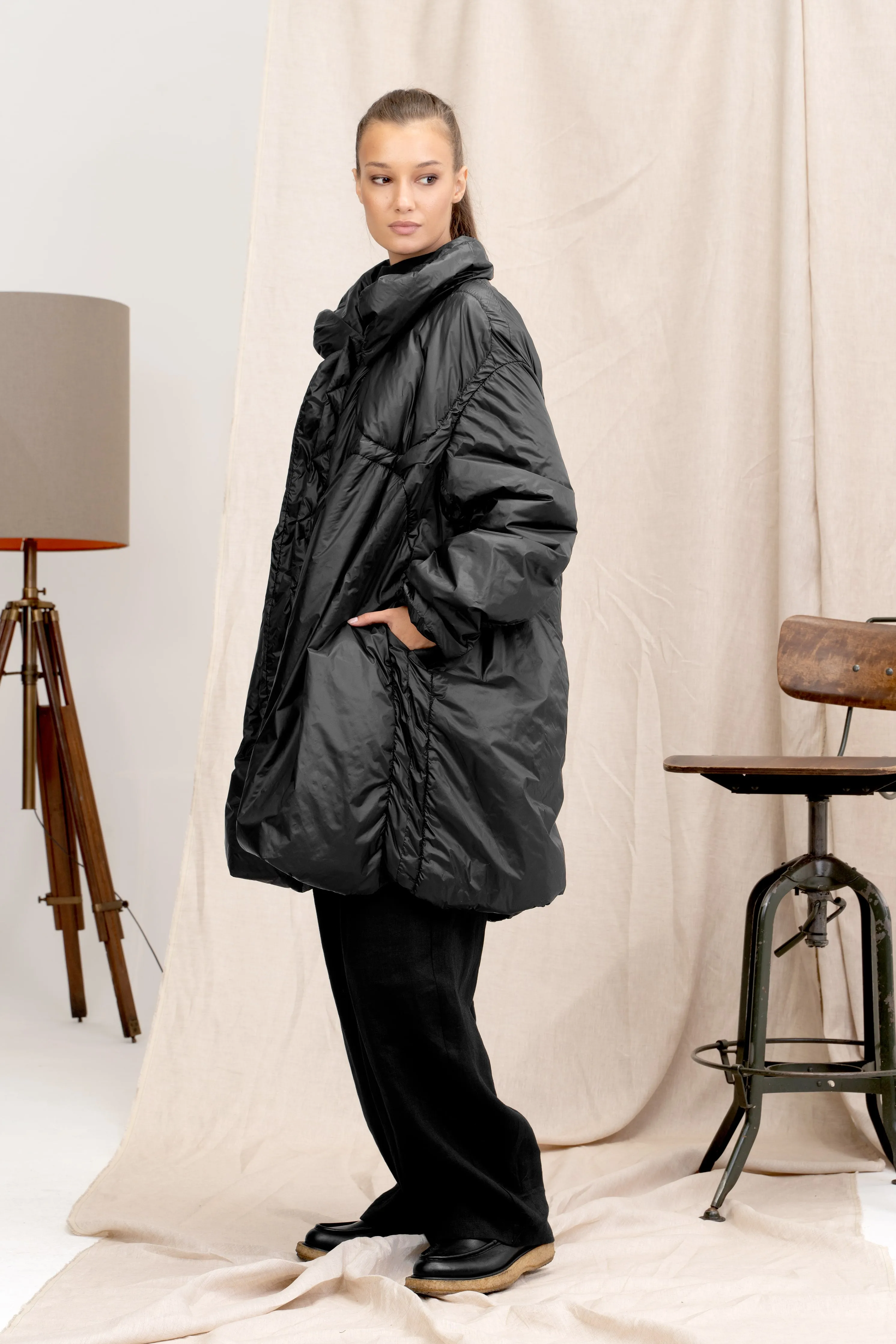 Adjustable Length Black Women's Quilted Jacket