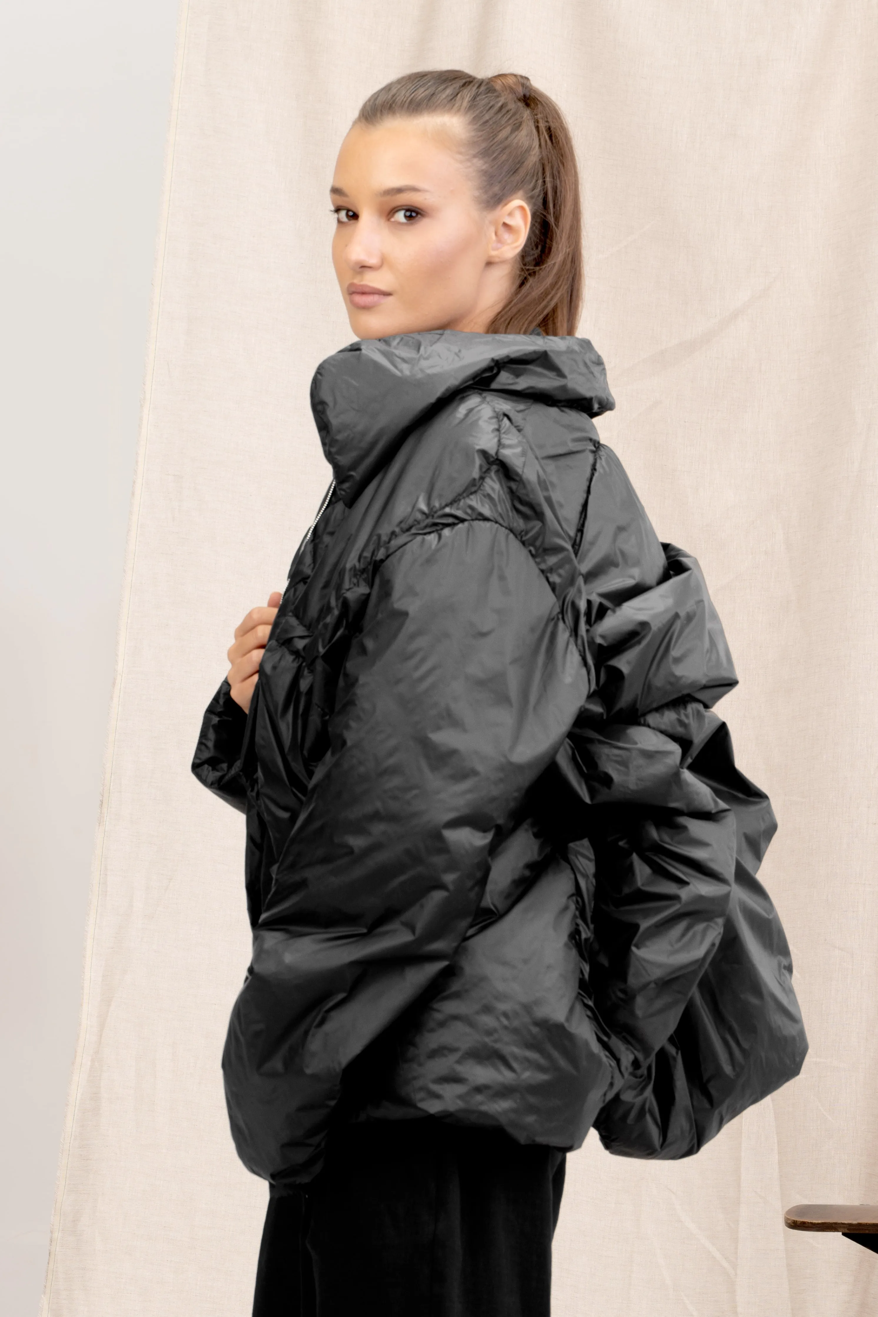 Adjustable Length Black Women's Quilted Jacket