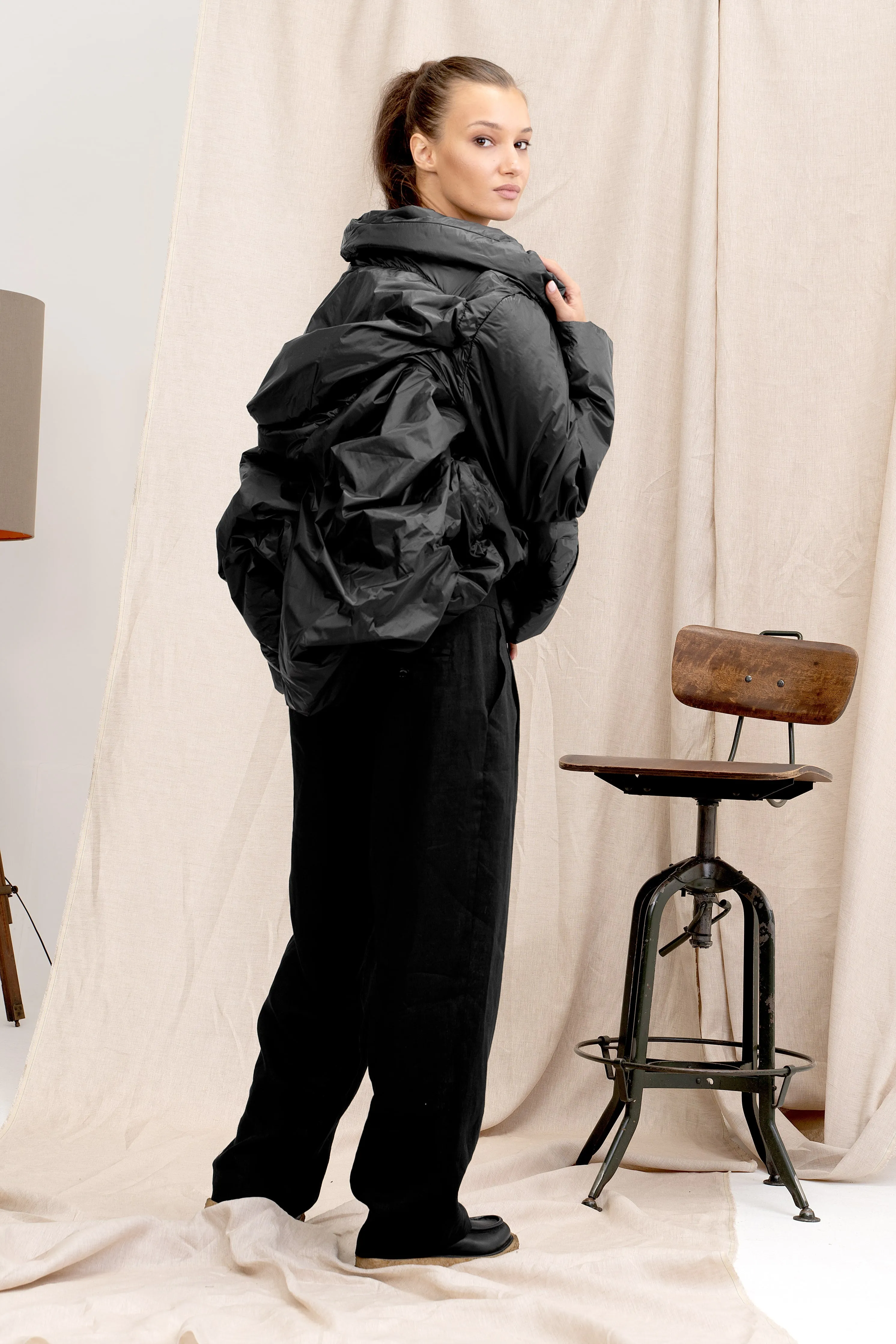 Adjustable Length Black Women's Quilted Jacket