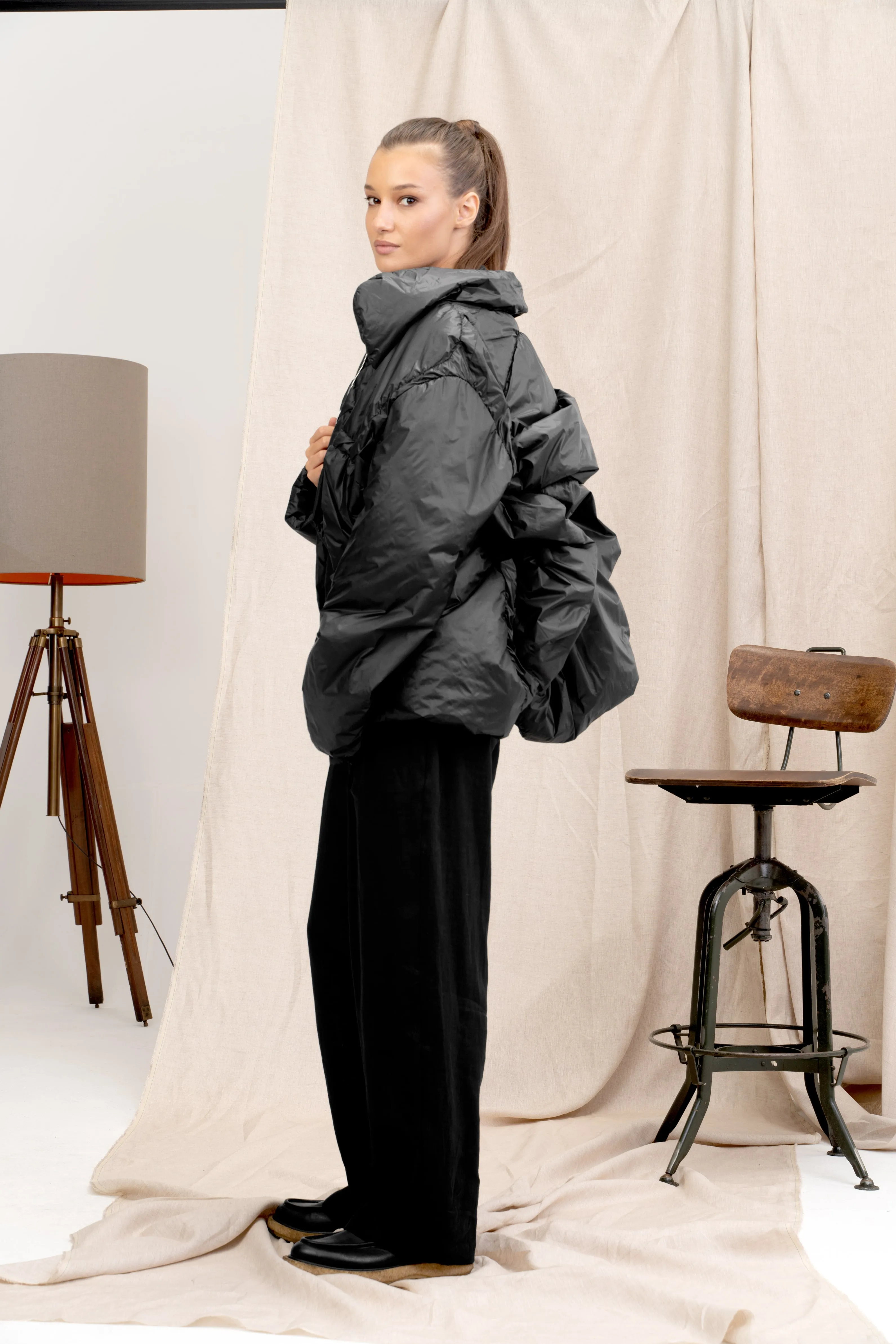 Adjustable Length Black Women's Quilted Jacket