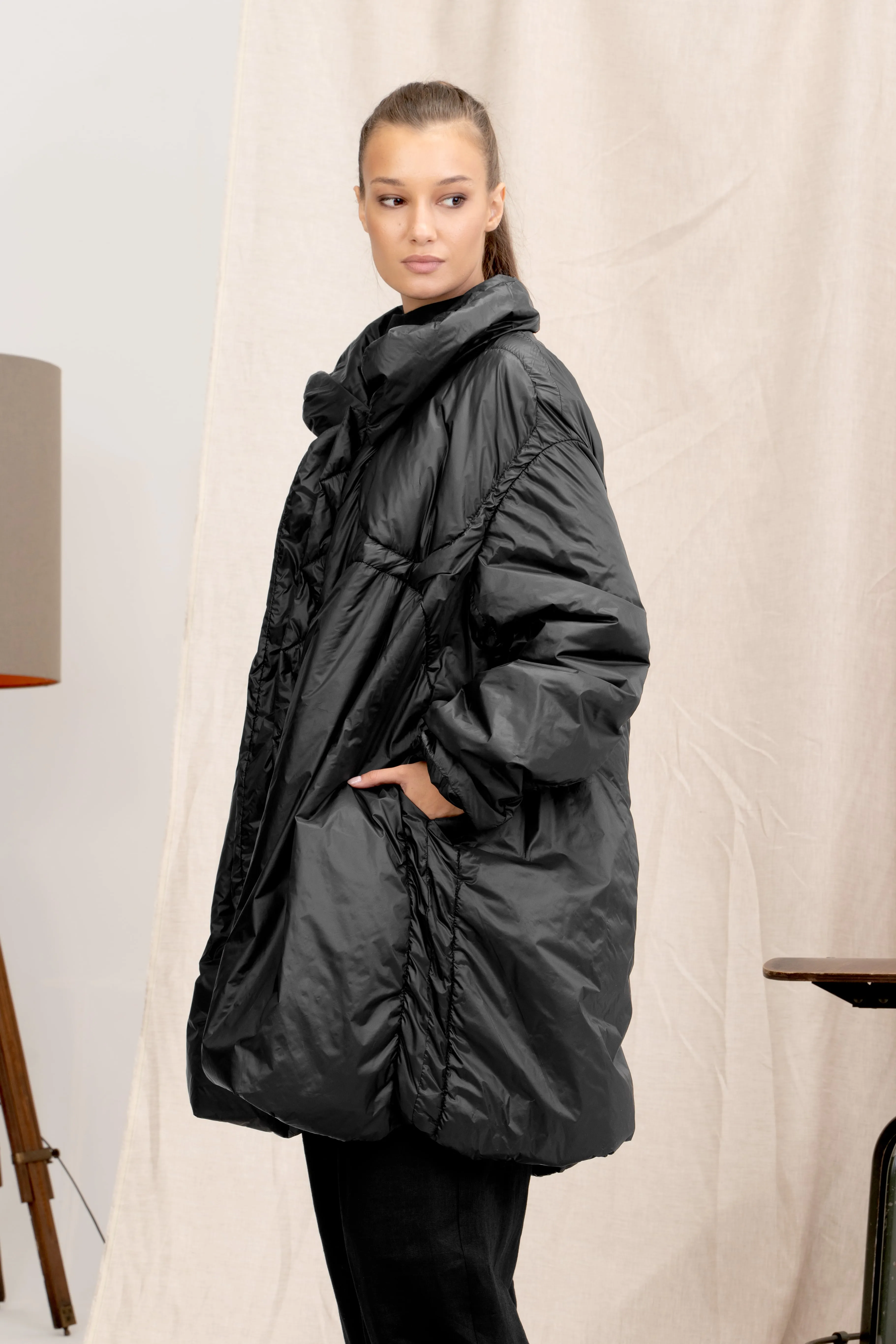Adjustable Length Black Women's Quilted Jacket