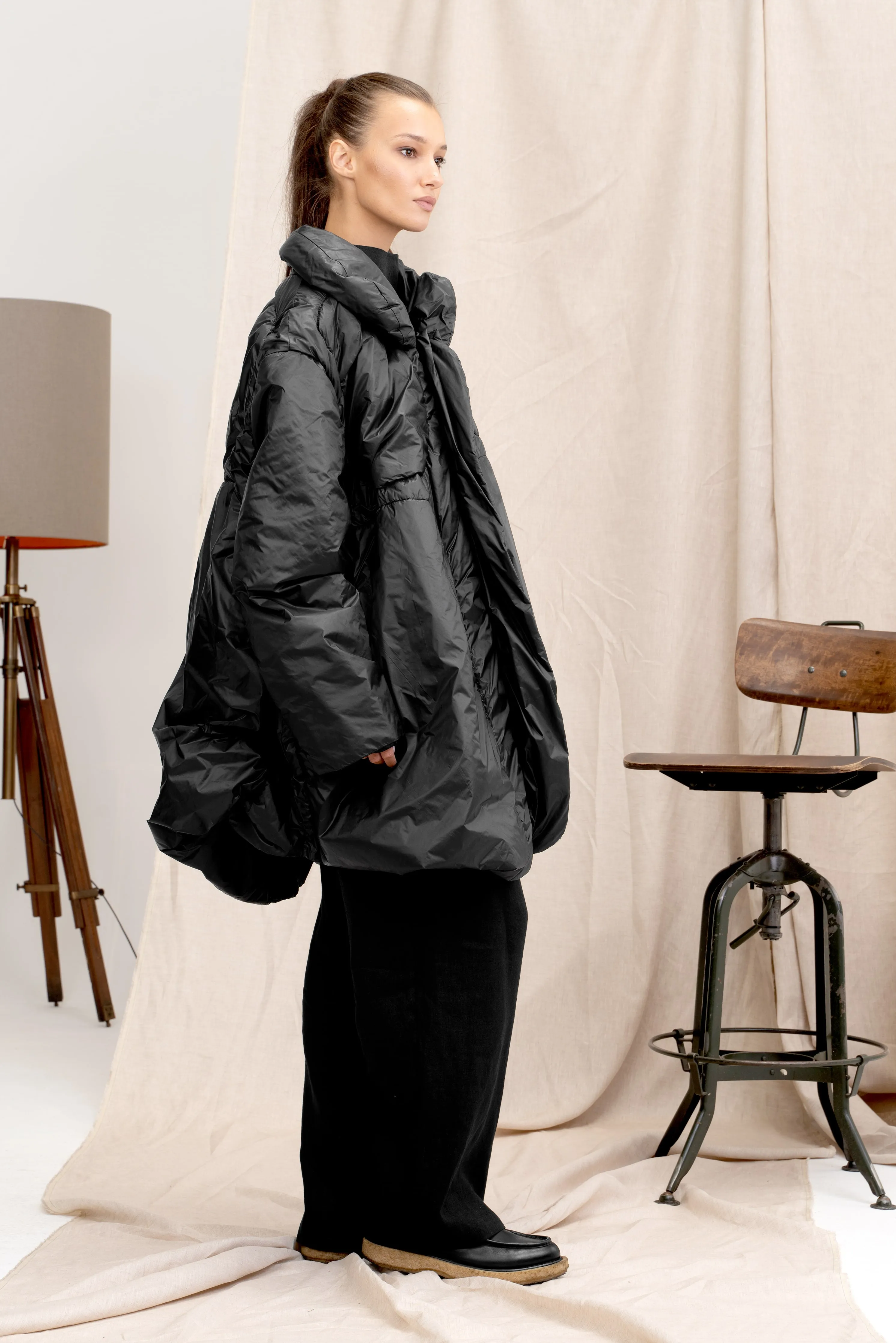 Adjustable Length Black Women's Quilted Jacket