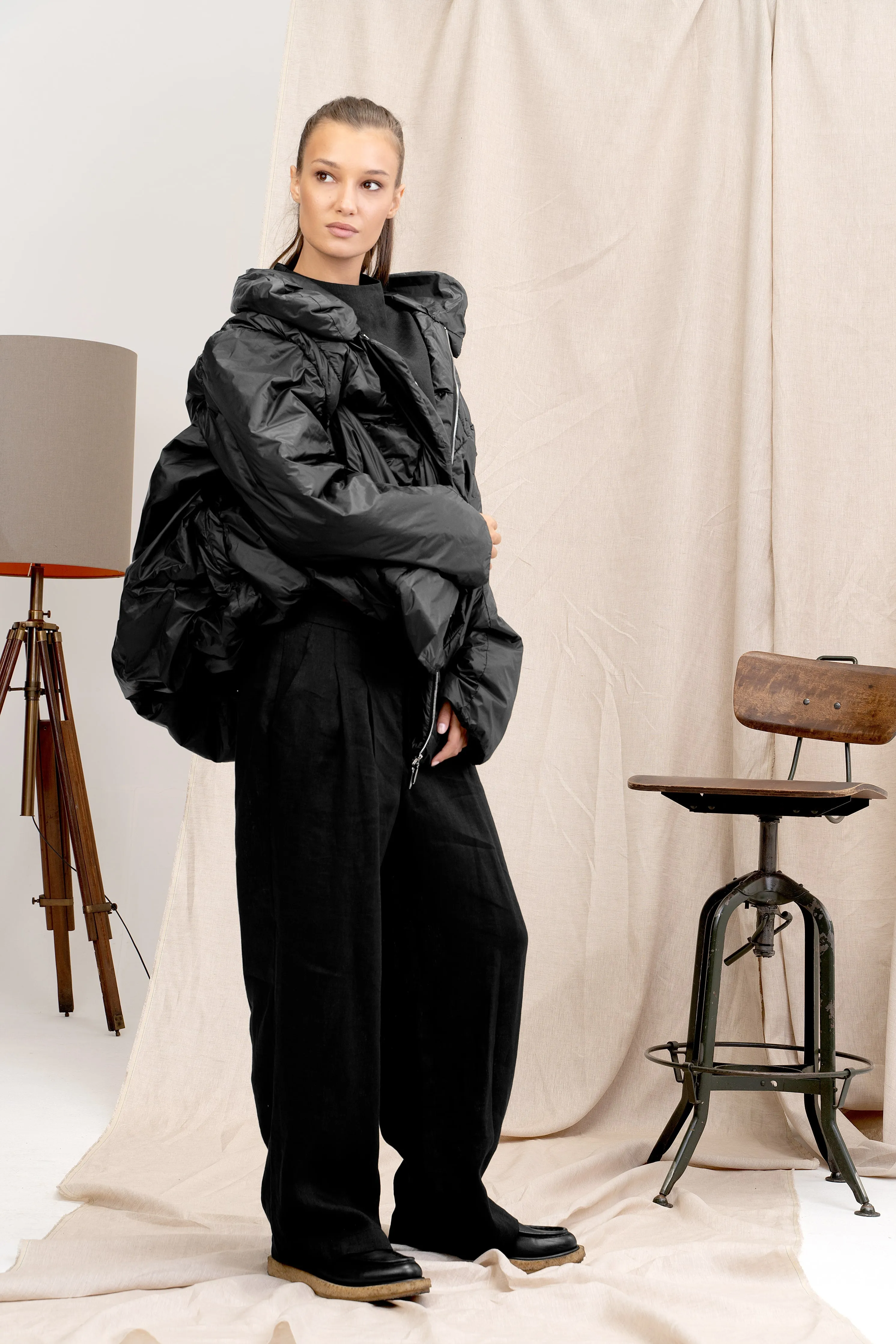 Adjustable Length Black Women's Quilted Jacket