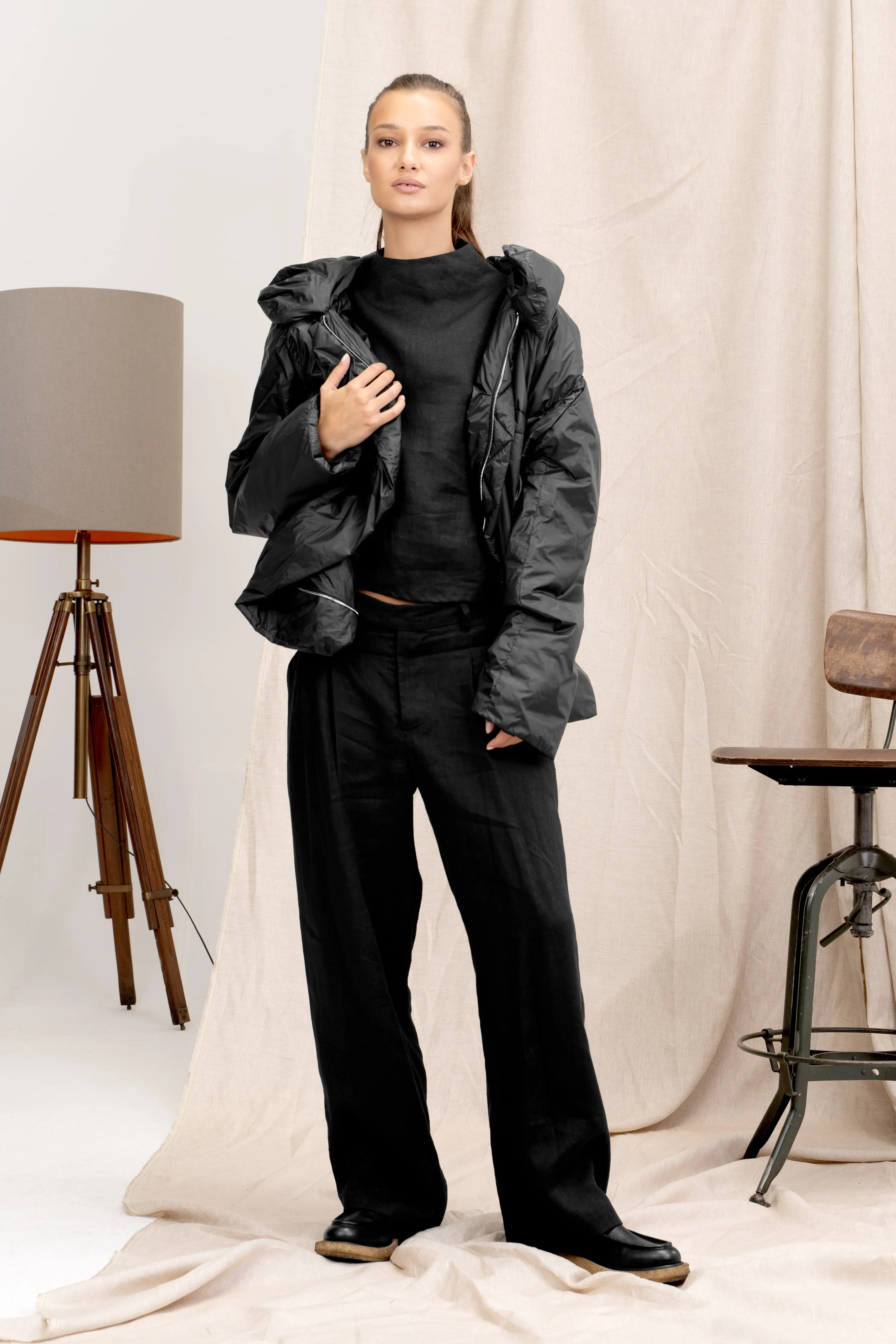 Adjustable Length Black Women's Quilted Jacket