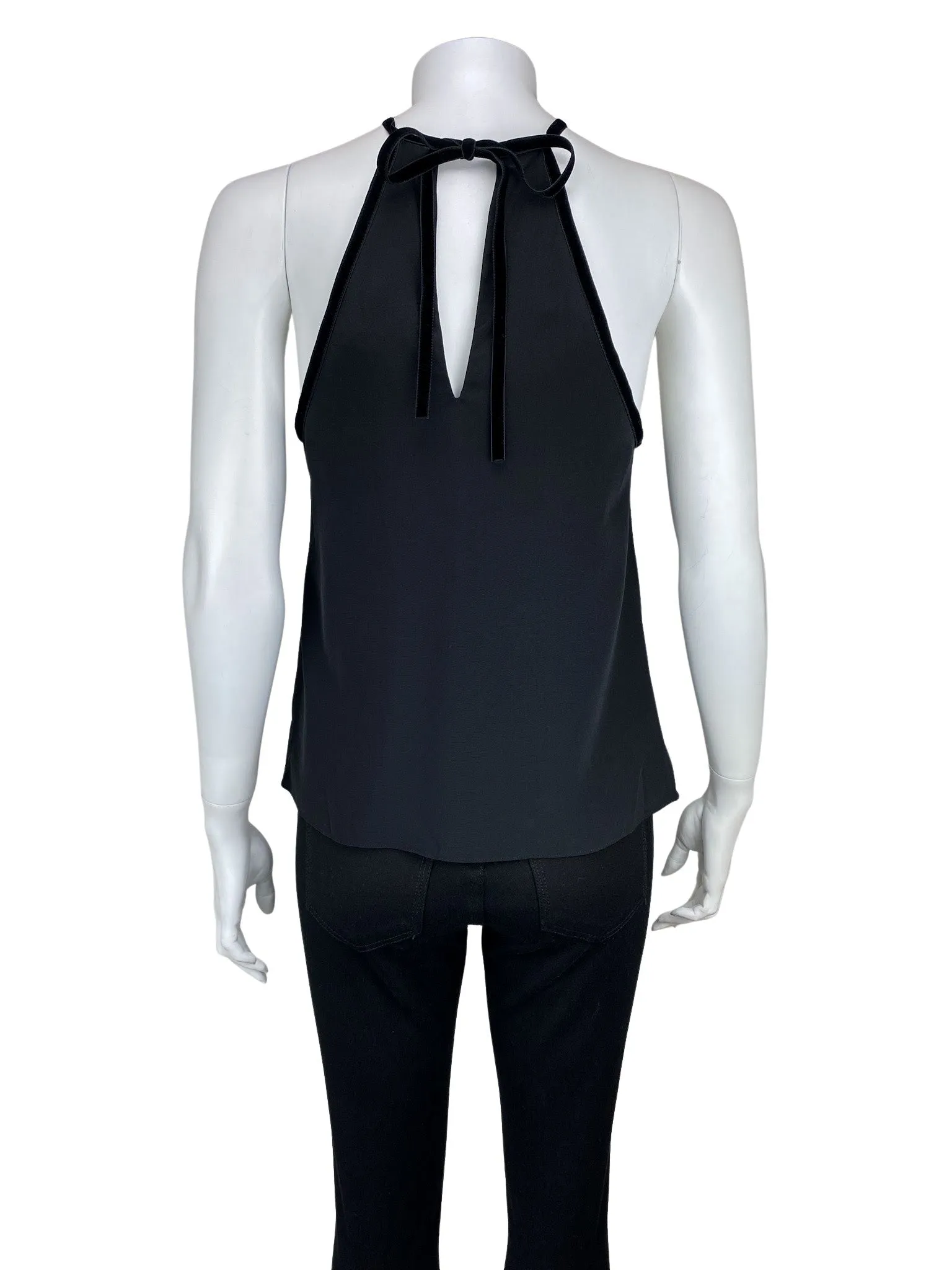 Alexis, Women's Velvet Trim Halter Tank, Black, Size S