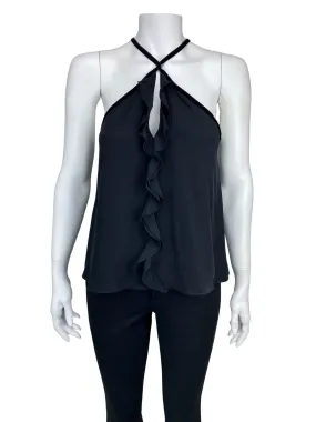 Alexis, Women's Velvet Trim Halter Tank, Black, Size S
