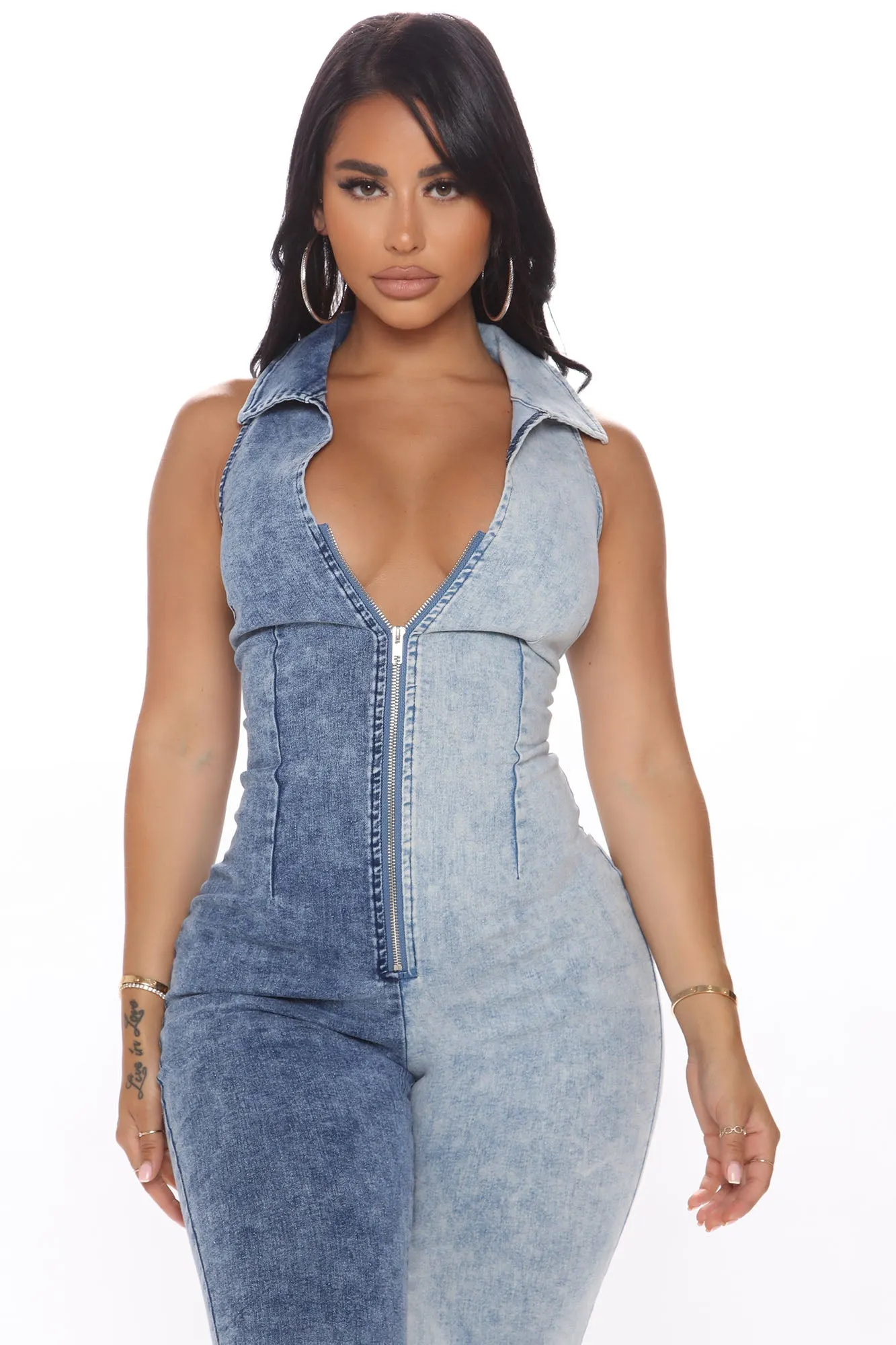 All Mixed Up Denim Jumpsuit - Blue/combo