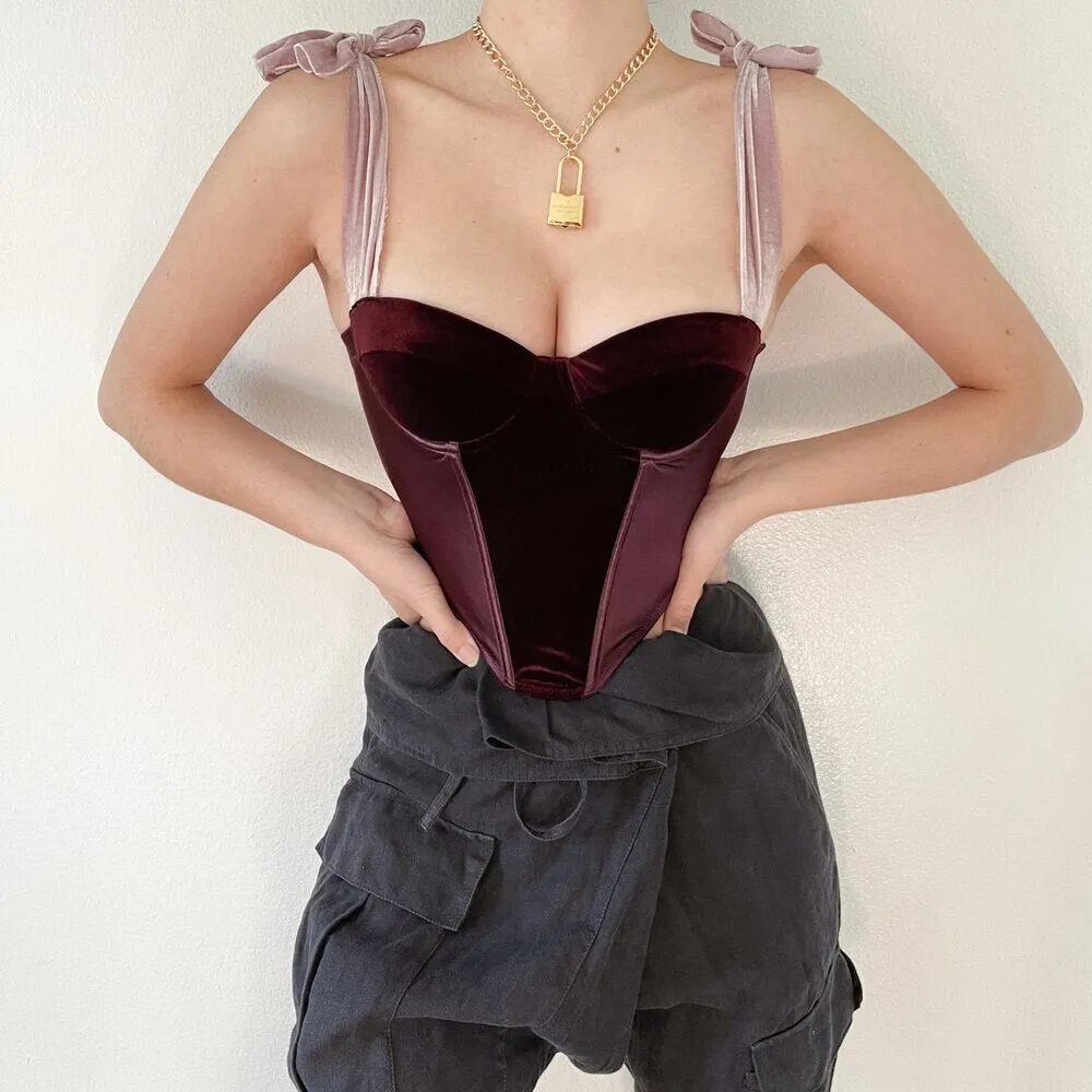 Amozae--Odessa Black Velvet Bandage Bustier Crop Tops   Y2K Off Shoulder Sleeveless Clubwear Women Tube Top Corsets Summer Femme