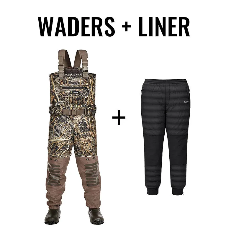 AquaWade Pro Insulated Waterfowl Hunting Breathable Waders and Insulated Liner Bundle