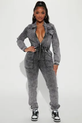 Arielle Acid Wash Jumpsuit - Black Wash
