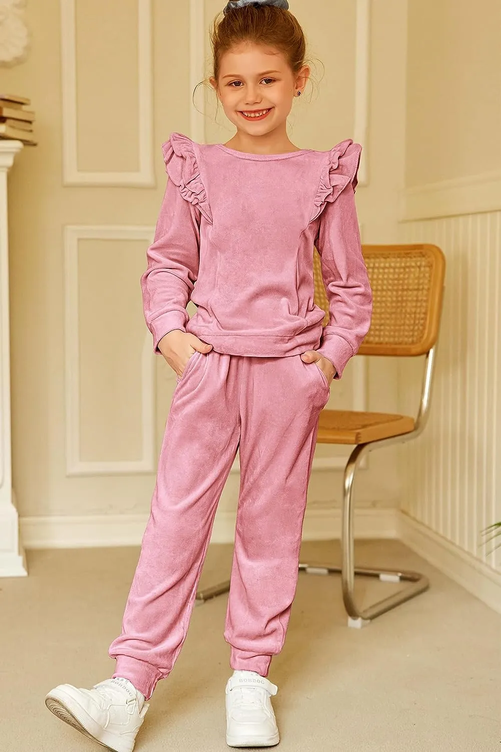 Arshiner 2 Piece Girls Outfits Sets Velour Tracksuit Sweatsuit