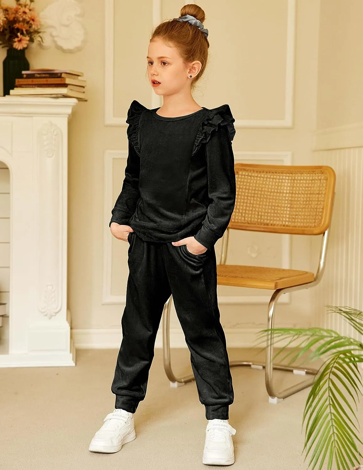Arshiner 2 Piece Girls Outfits Sets Velour Tracksuit Sweatsuit