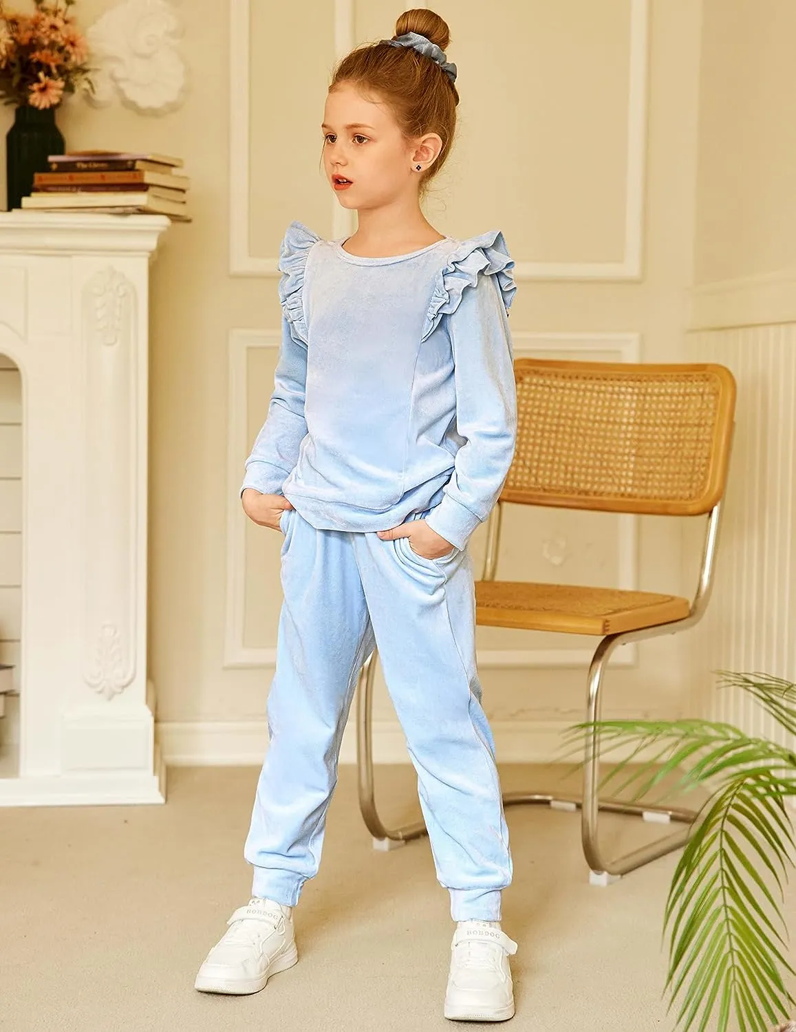 Arshiner 2 Piece Girls Outfits Sets Velour Tracksuit Sweatsuit