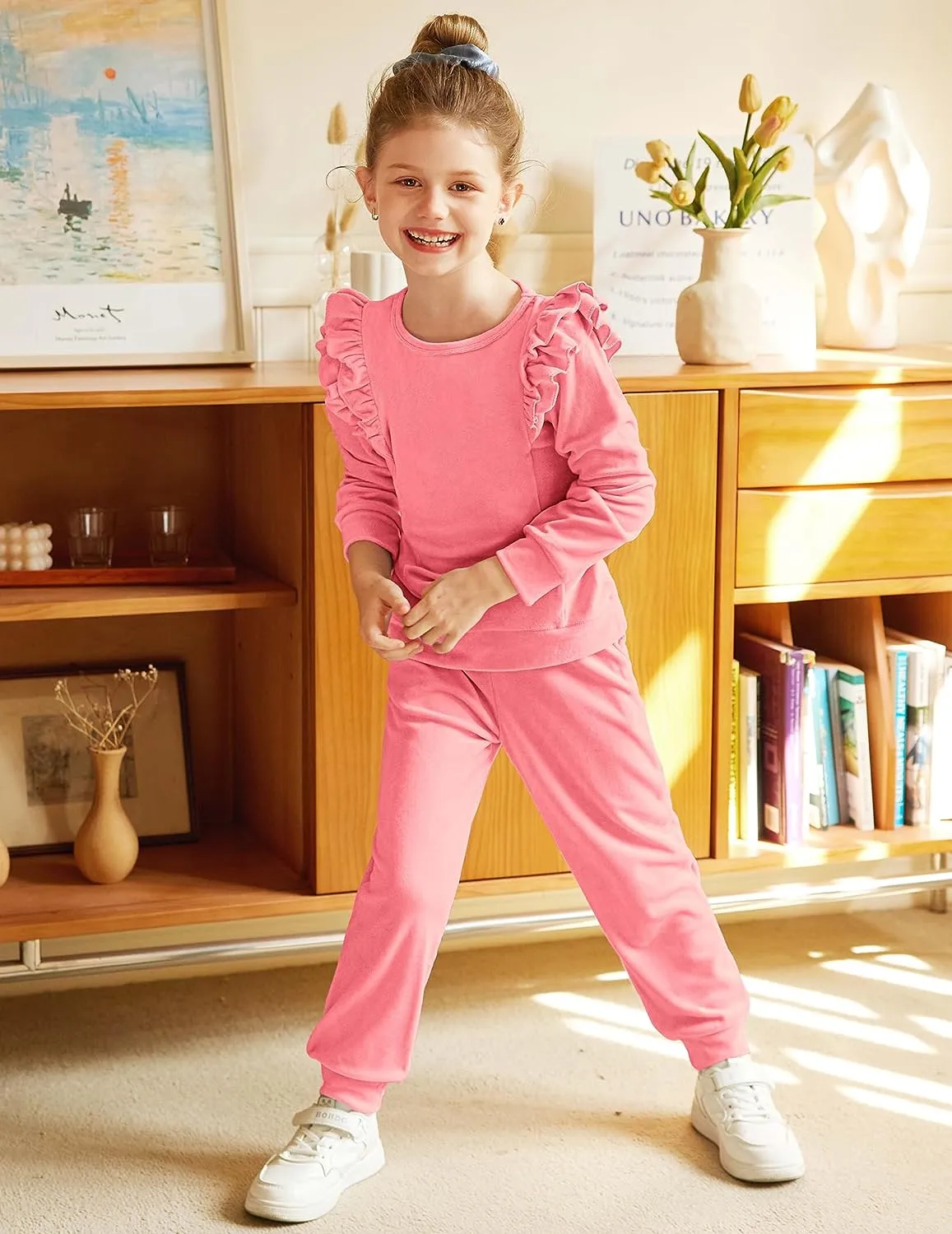 Arshiner 2 Piece Girls Outfits Sets Velour Tracksuit Sweatsuit