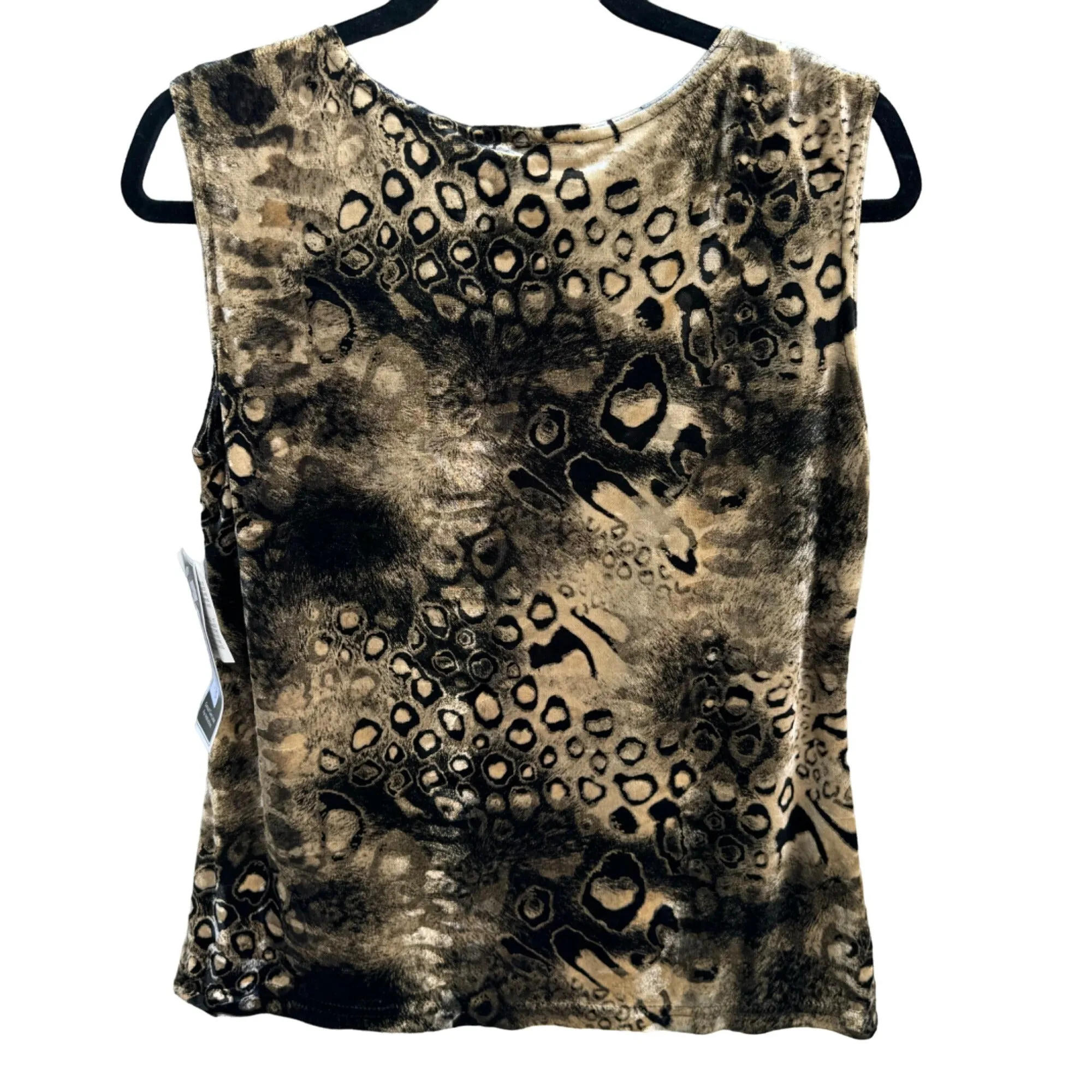 Artex Fashions Womens Leopard Animal Print Sleeveless Velour Top Blouse - Medium