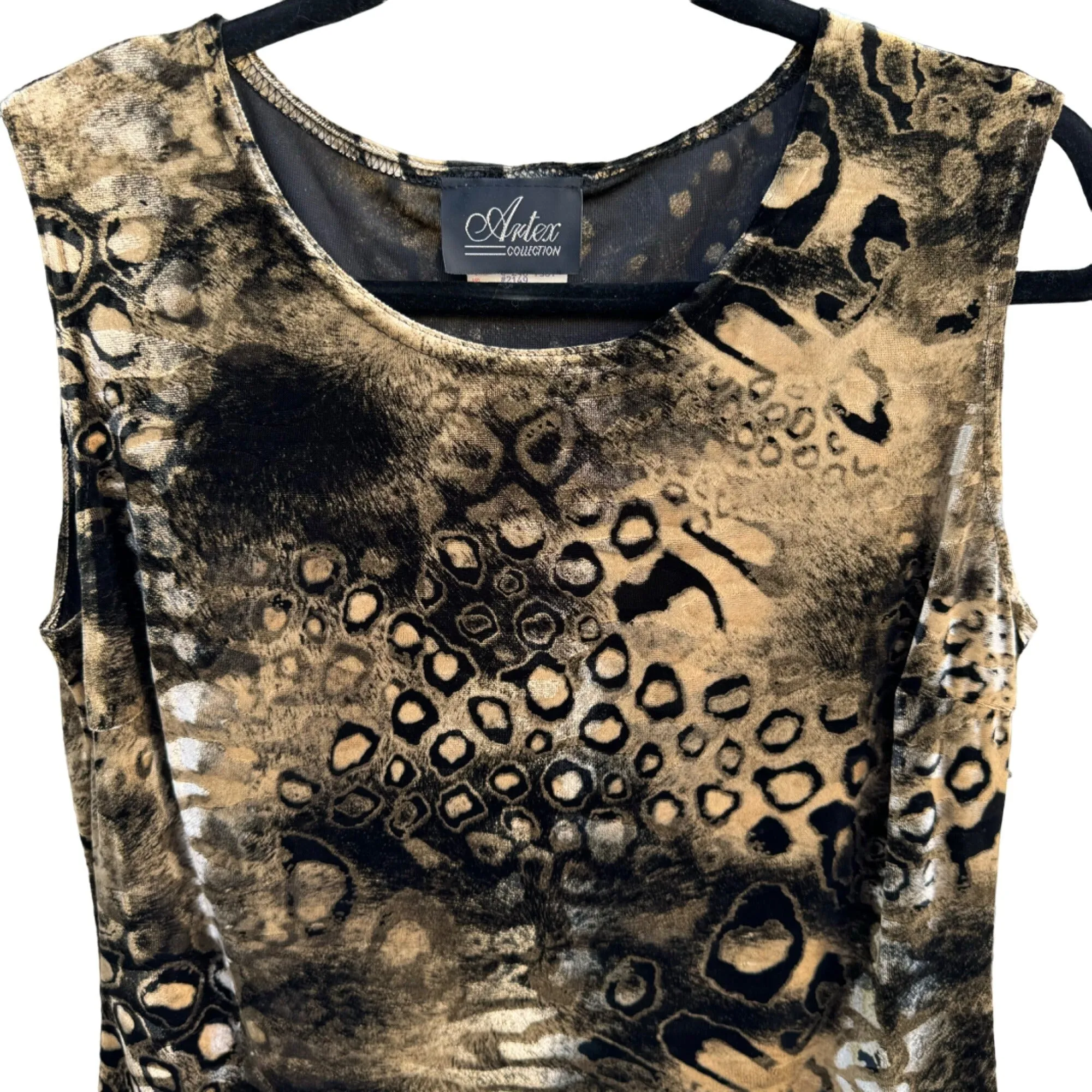 Artex Fashions Womens Leopard Animal Print Sleeveless Velour Top Blouse - Medium