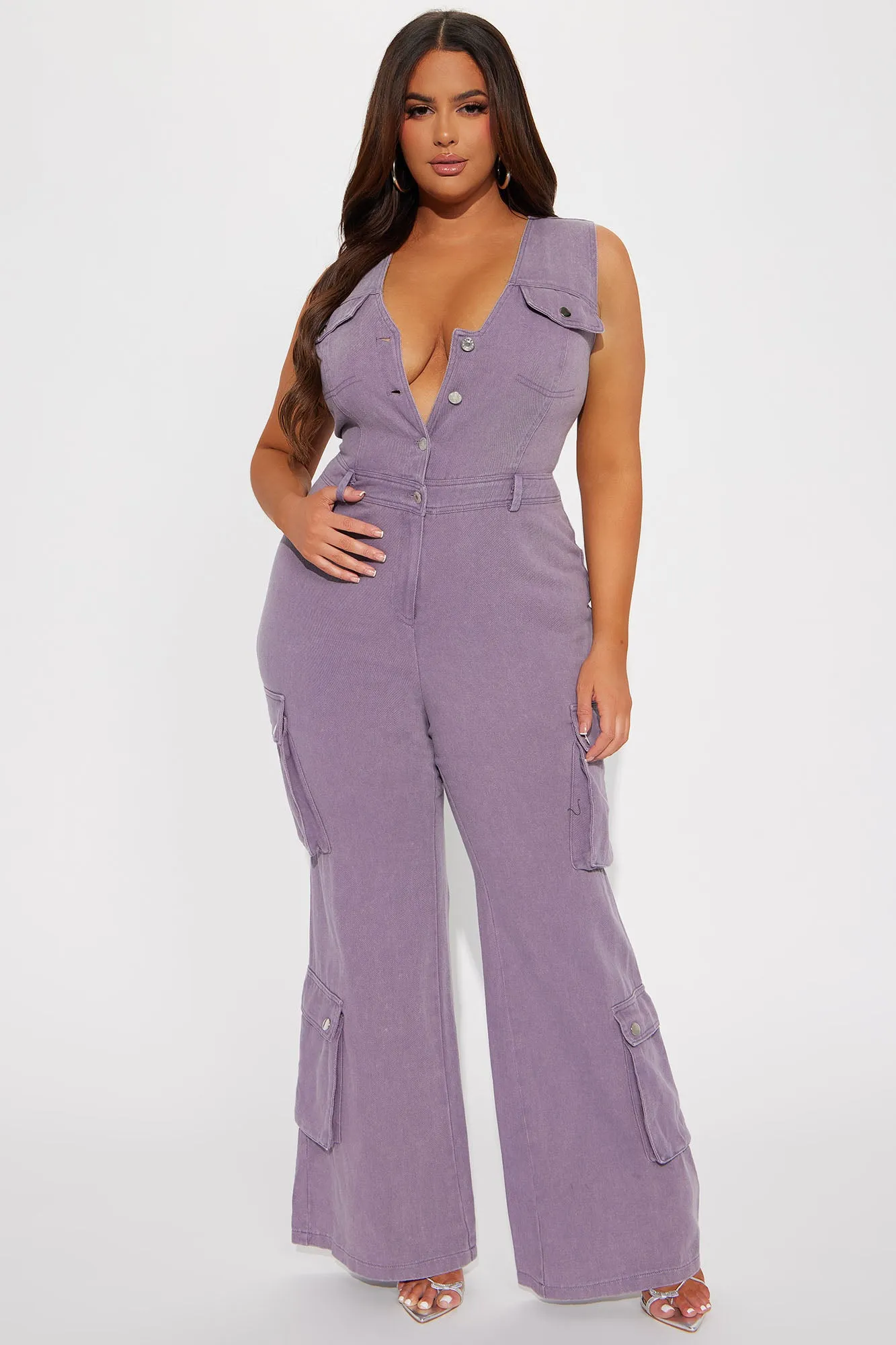 Ava Cargo Denim Jumpsuit - Purple