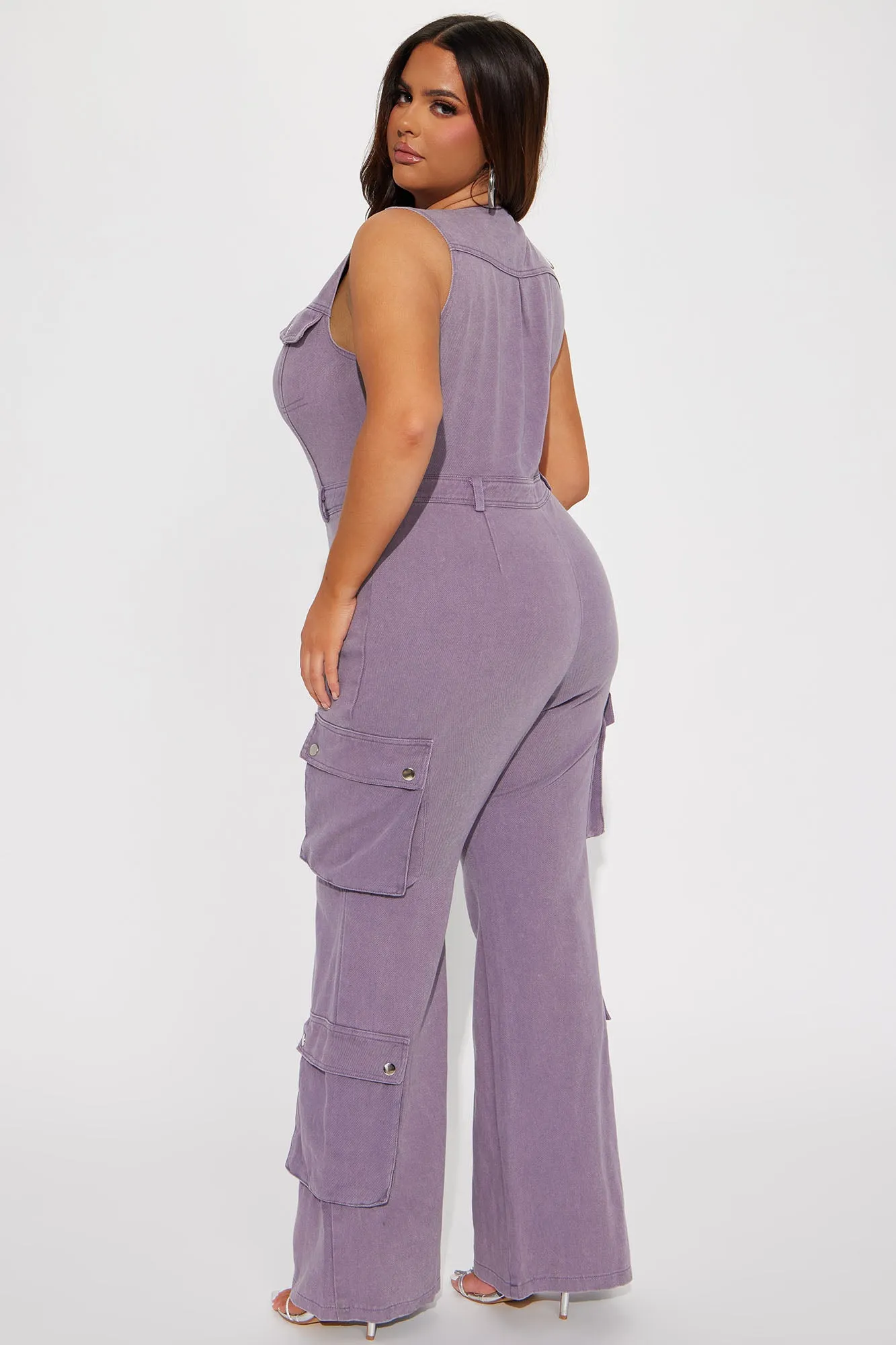 Ava Cargo Denim Jumpsuit - Purple