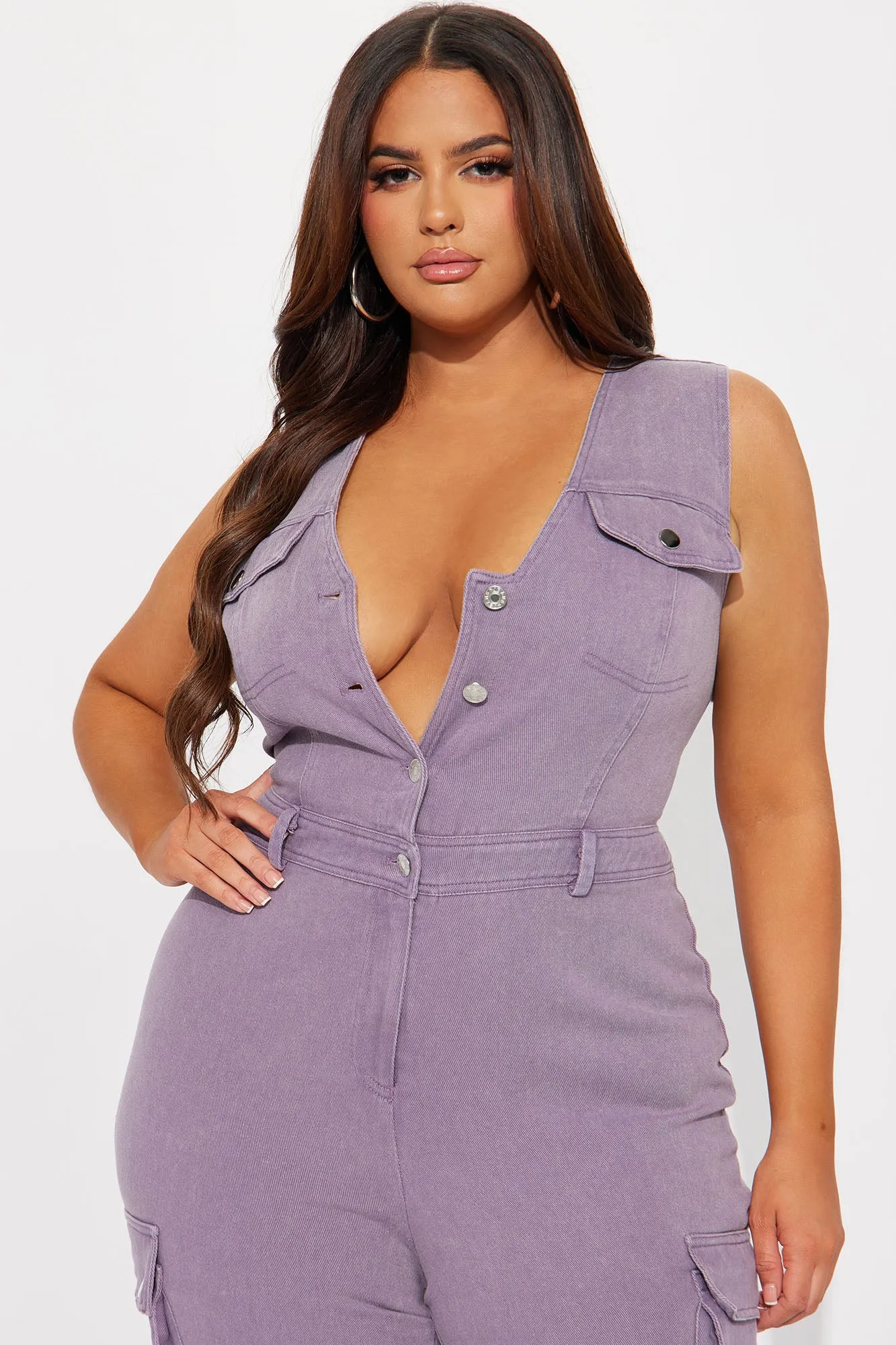 Ava Cargo Denim Jumpsuit - Purple