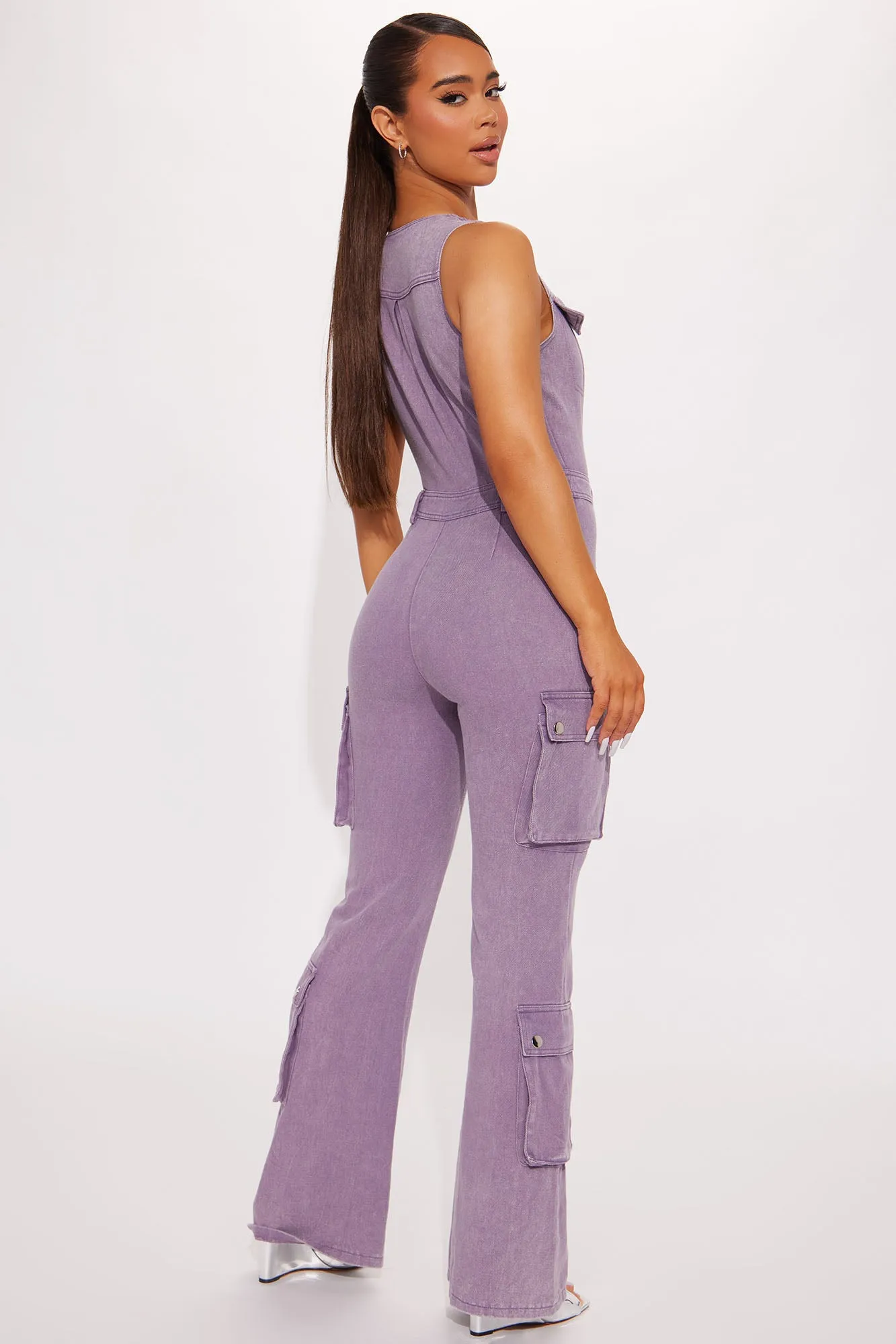 Ava Cargo Denim Jumpsuit - Purple
