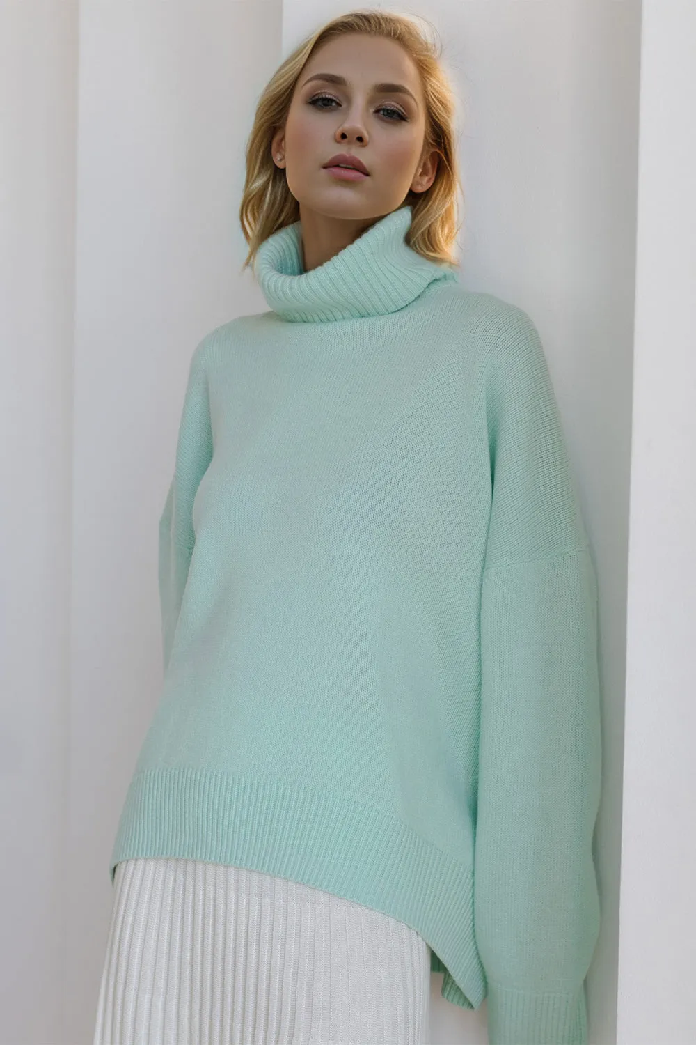 Basic Bae Turtleneck Dropped Shoulder Long Sleeve Sweater choice of colors