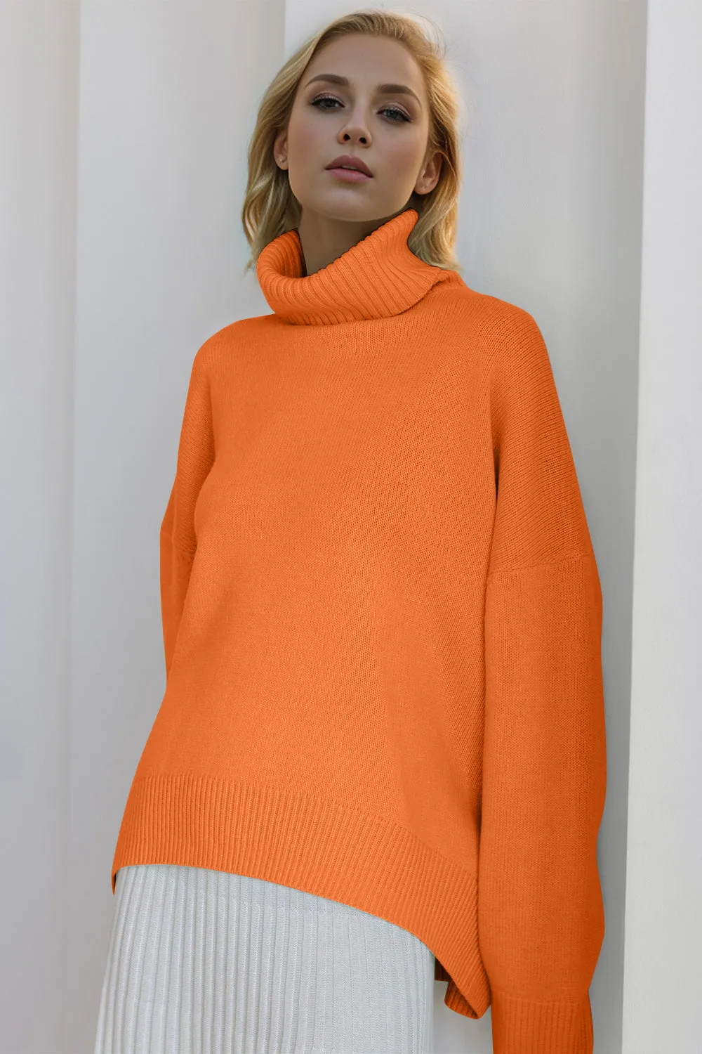 Basic Bae Turtleneck Dropped Shoulder Long Sleeve Sweater choice of colors