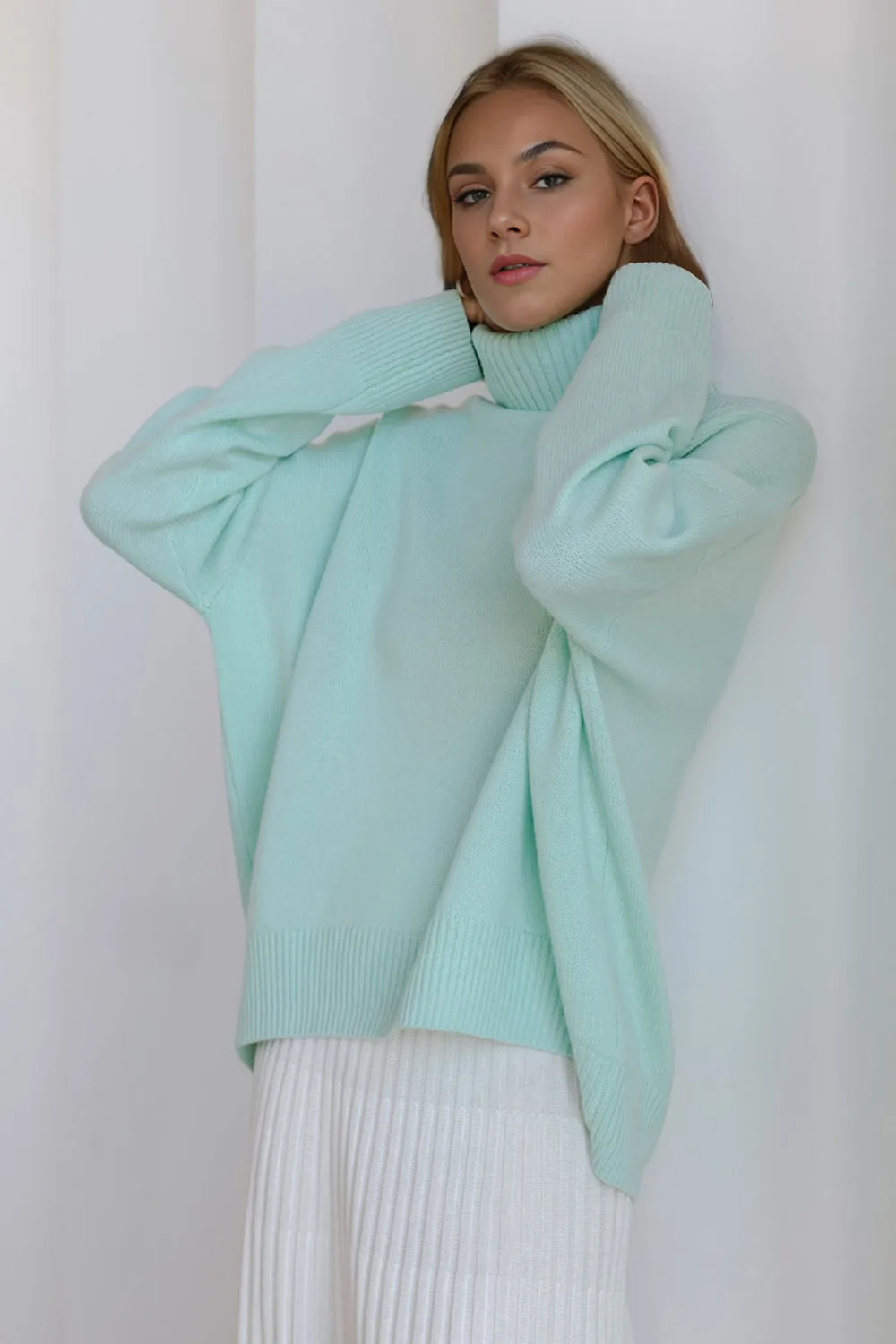 Basic Bae Turtleneck Dropped Shoulder Long Sleeve Sweater choice of colors