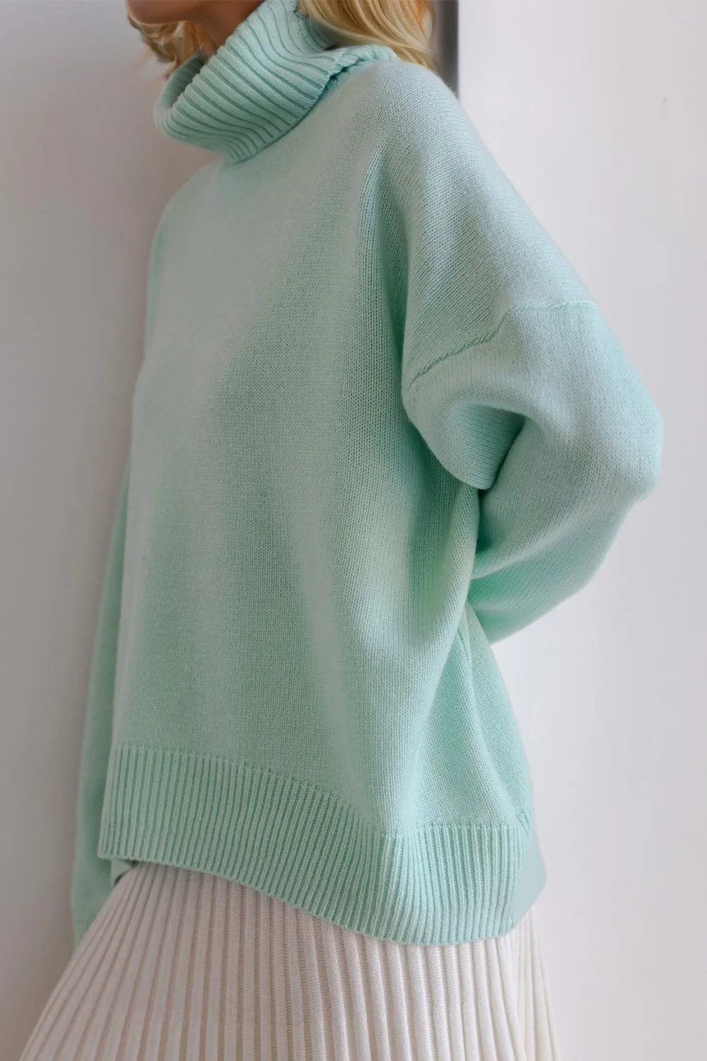 Basic Bae Turtleneck Dropped Shoulder Long Sleeve Sweater choice of colors