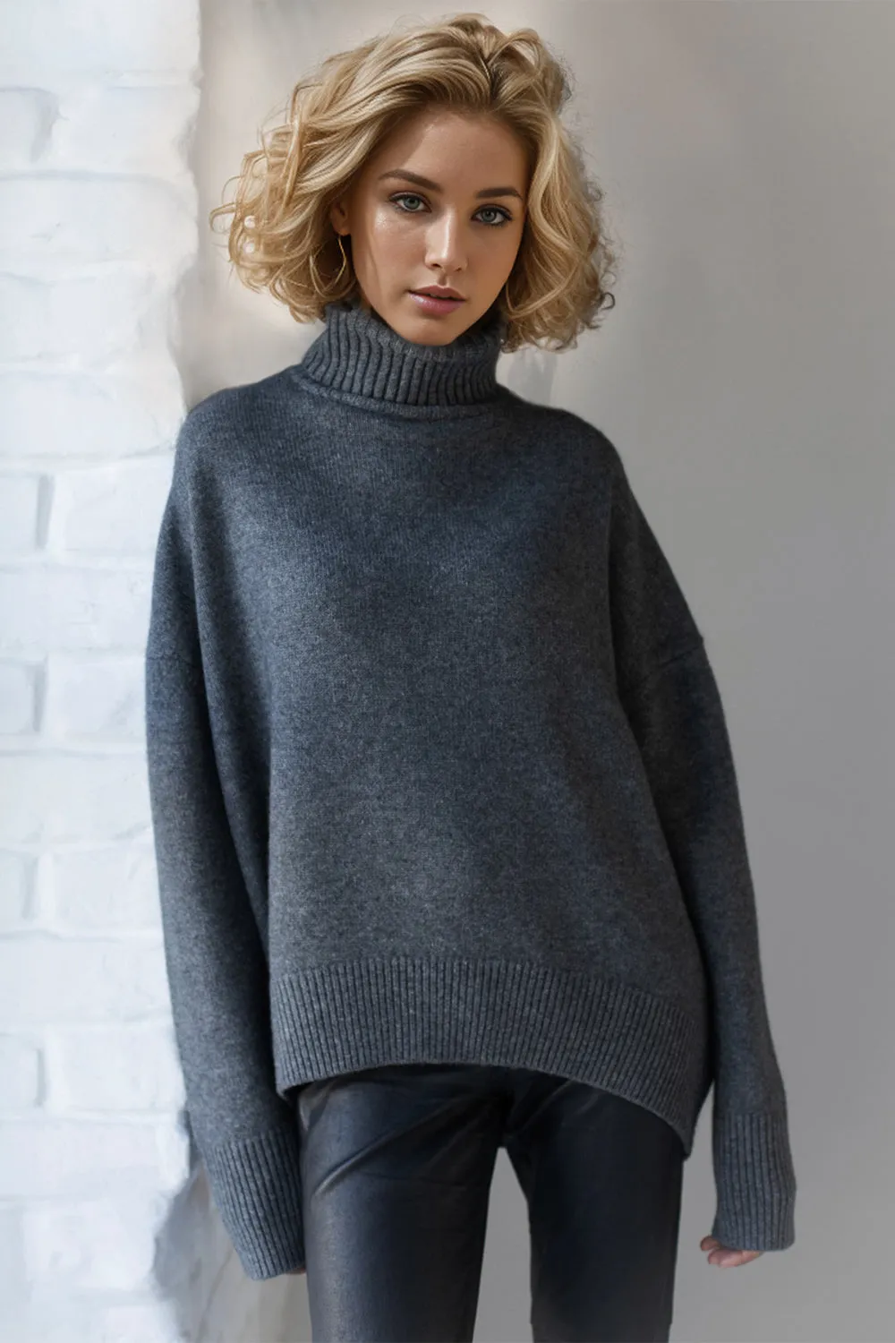 Basic Bae Turtleneck Dropped Shoulder Long Sleeve Sweater choice of colors