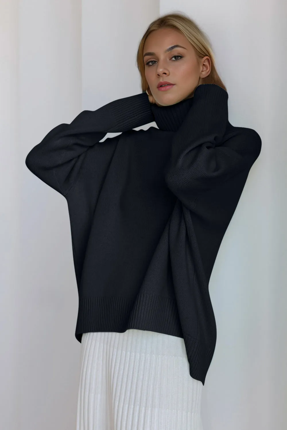 Basic Bae Turtleneck Dropped Shoulder Long Sleeve Sweater choice of colors
