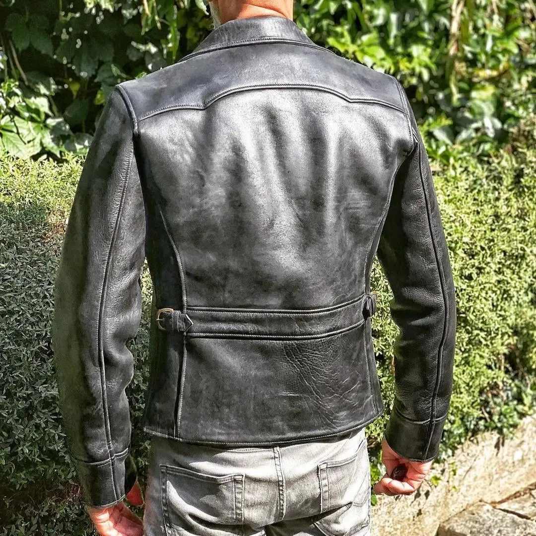 Black Halfbelt Leather Jacket