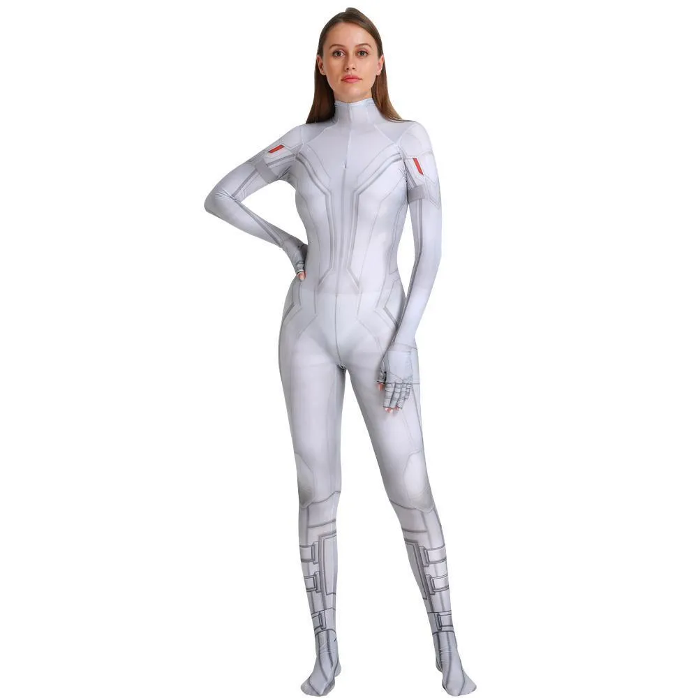 Black Widow White Cosplay Costume Zentai Bodysuit for Halloween Party