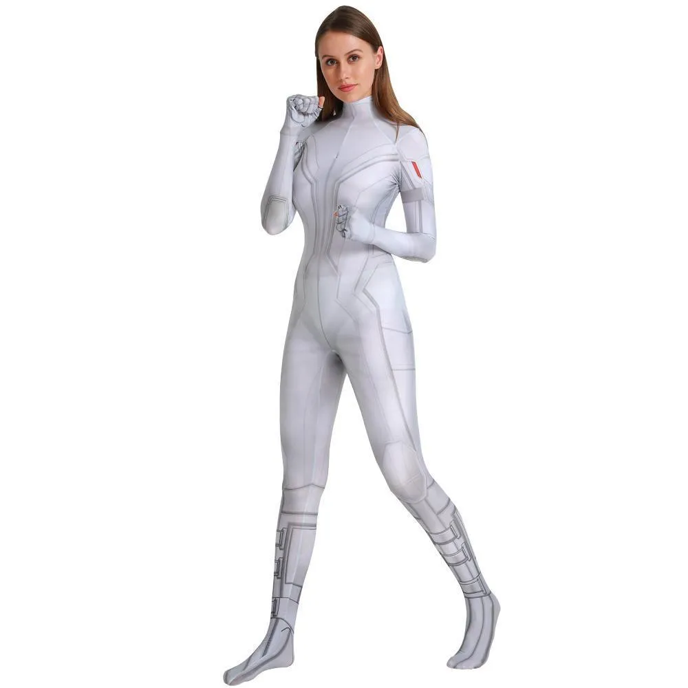 Black Widow White Cosplay Costume Zentai Bodysuit for Halloween Party