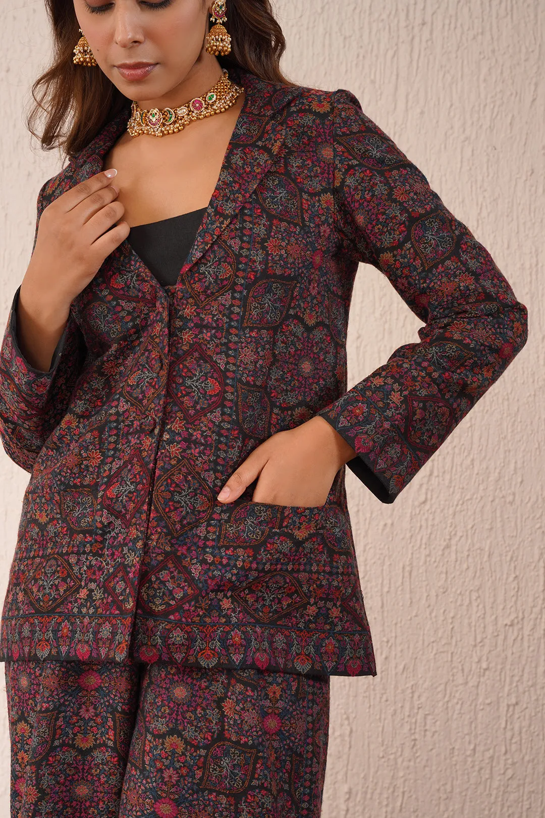 BLACK WOVEN COAT SET