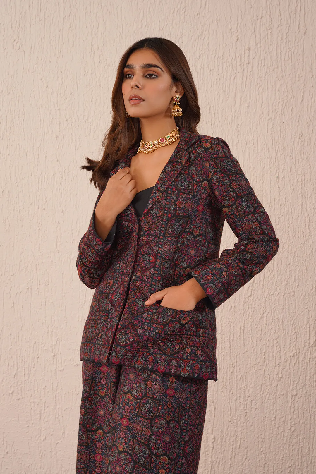 BLACK WOVEN COAT SET
