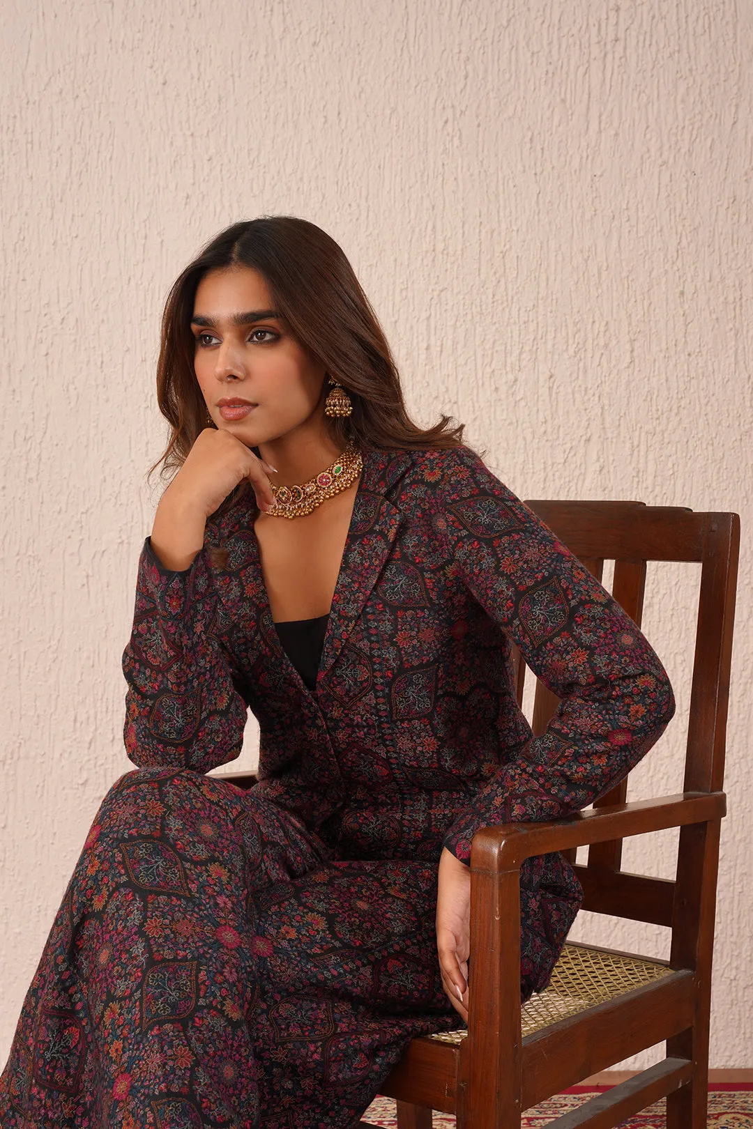 BLACK WOVEN COAT SET