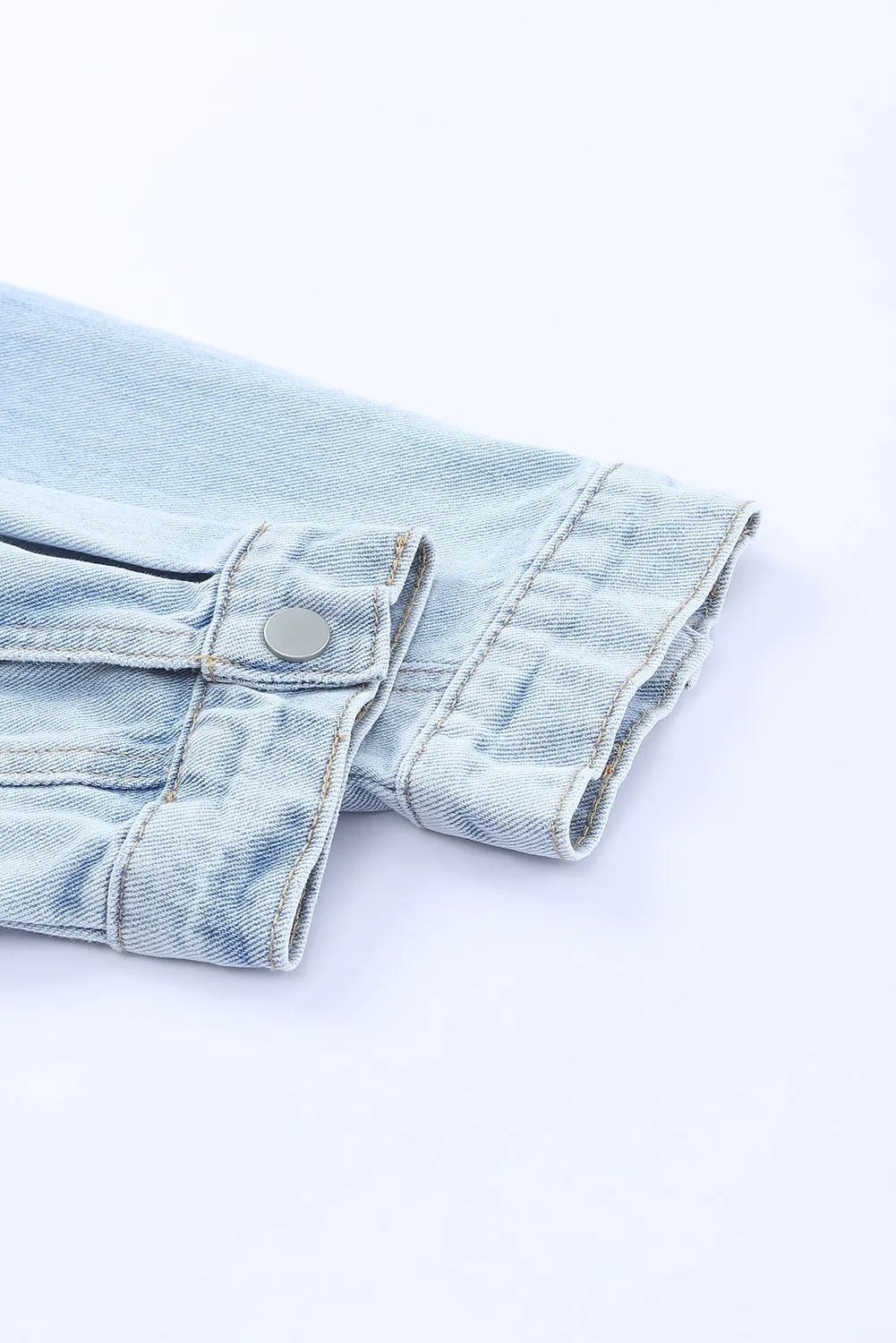 Blue Plaid Fringed Flap Pockets Denim Jacket