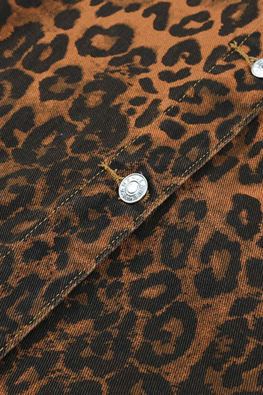 Brown Leopard Ripped Hooded Denim Jacket