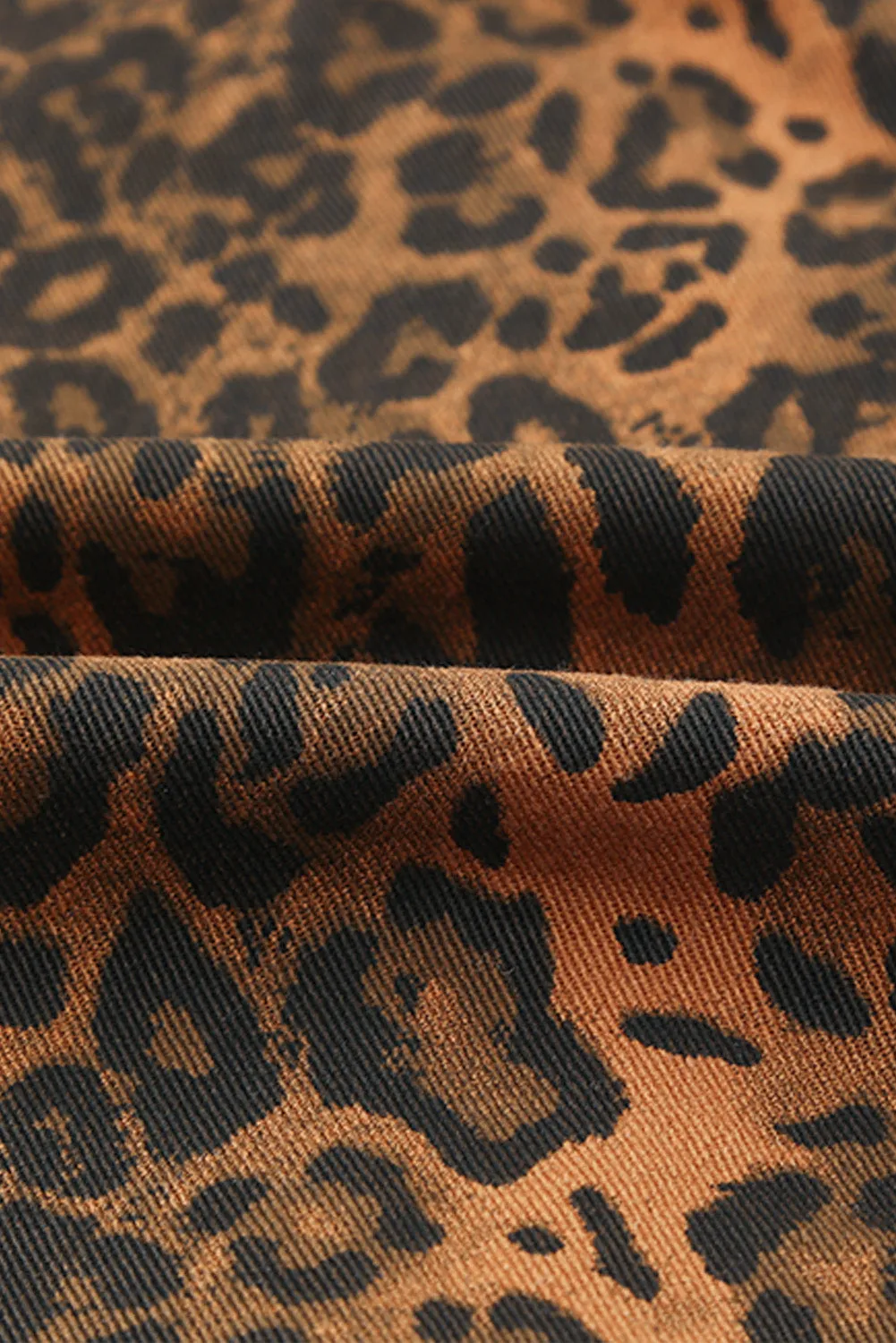Brown Leopard Ripped Hooded Denim Jacket