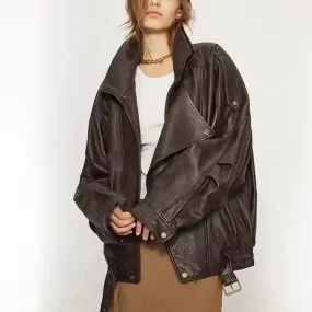 Brown Oversized Leather Jacket